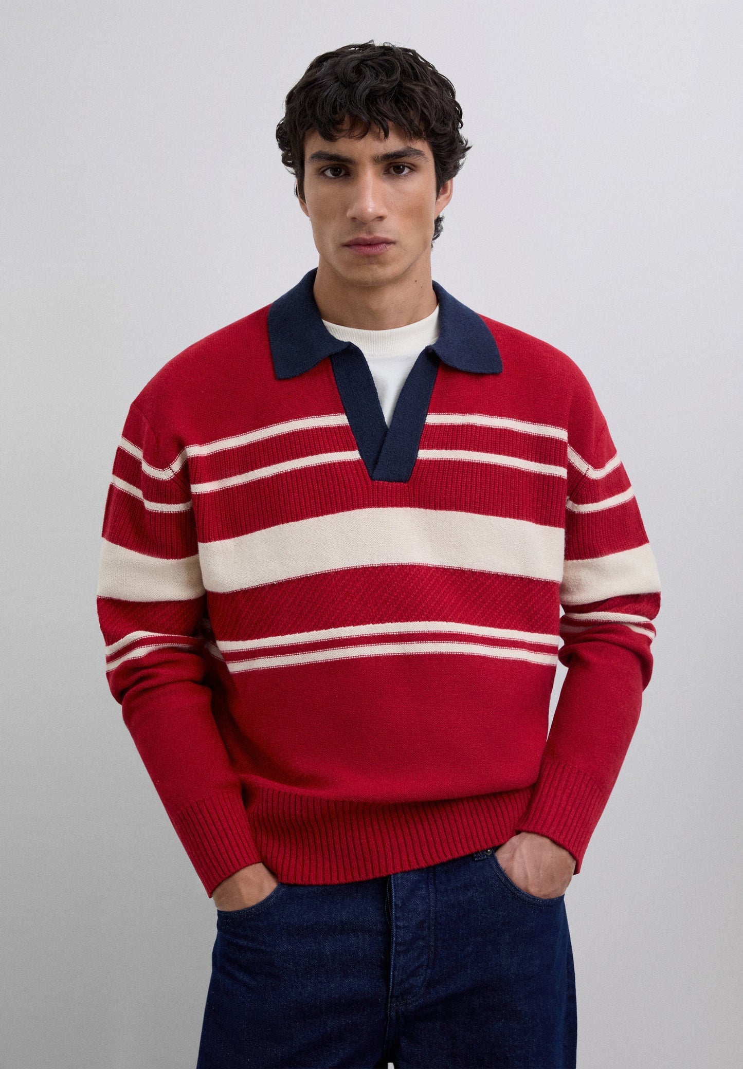STRIPED POLO SWEATER