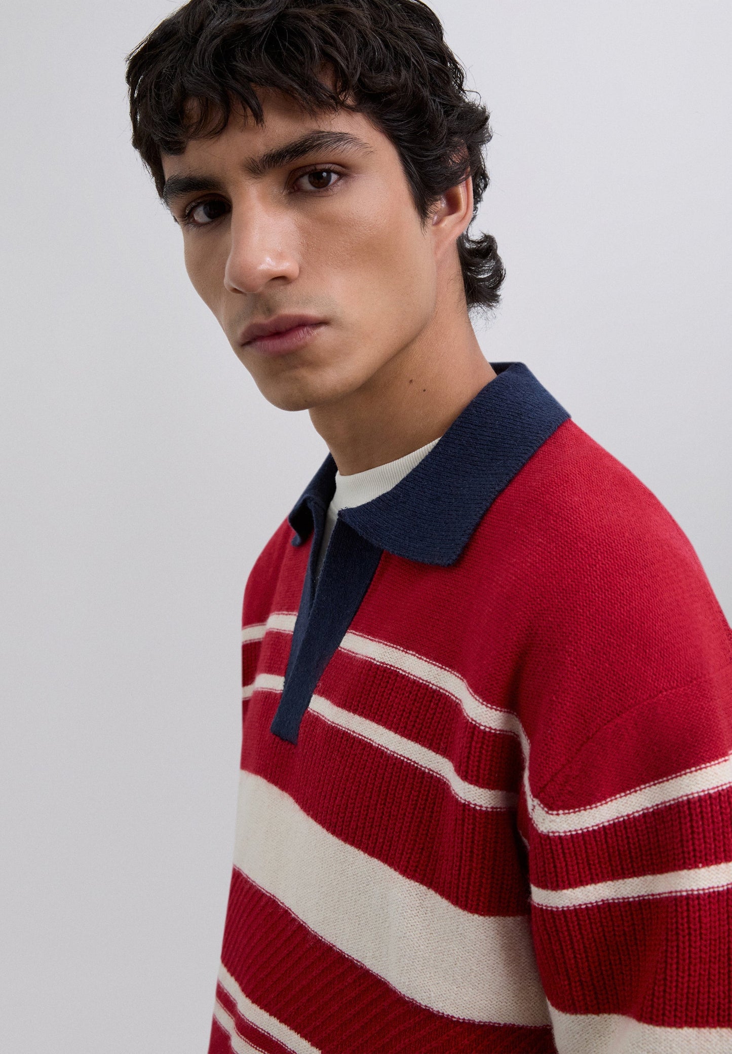STRIPED WOOL POLO SHIRT SWEATER
