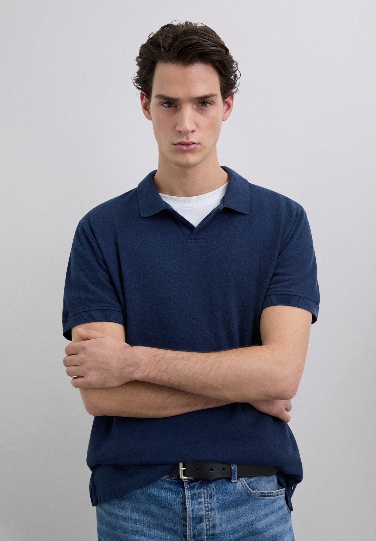 SHORT SLEEVE RUSTIC KNIT POLO SHIRT