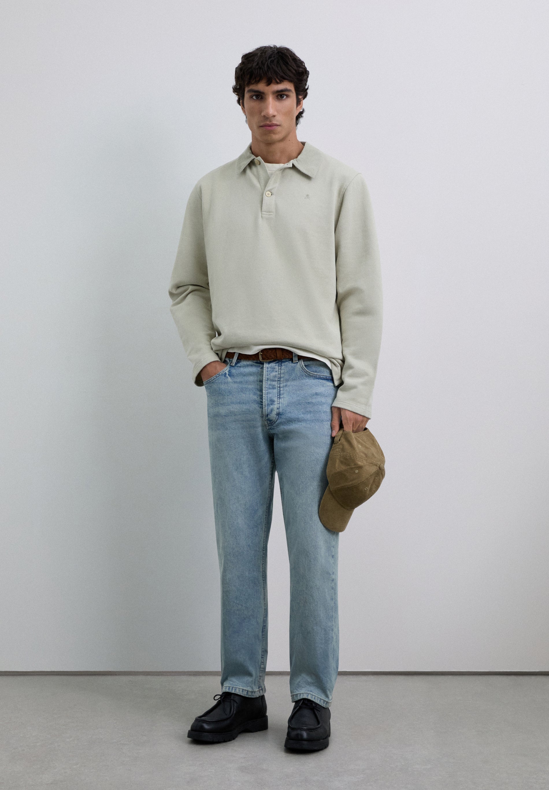 EMBROIDERED POLO SHIRT WITH CORDUROY COLLAR