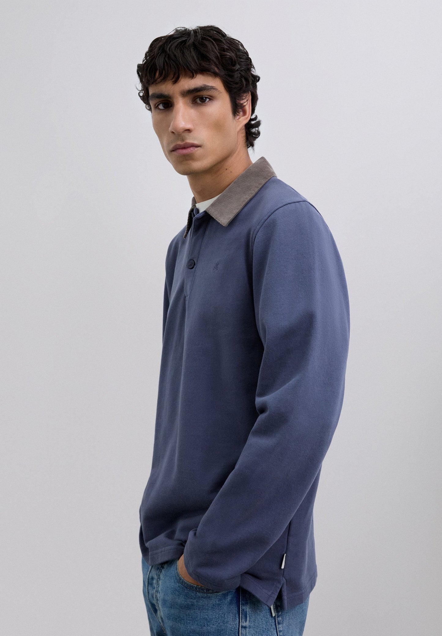 EMBROIDERED POLO SHIRT WITH CORDUROY COLLAR