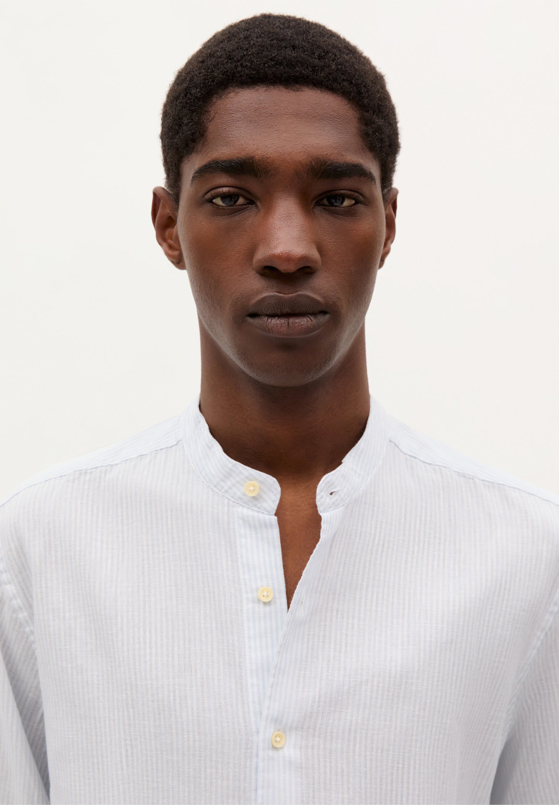 SC STRIPED LINEN STAND-UP COLLAR SHIRT