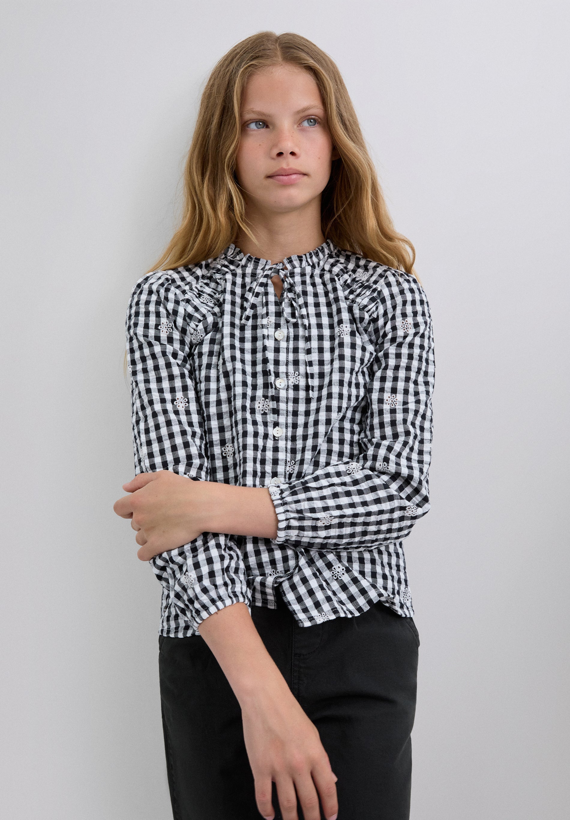 CHECK SHIRT WITH BOW