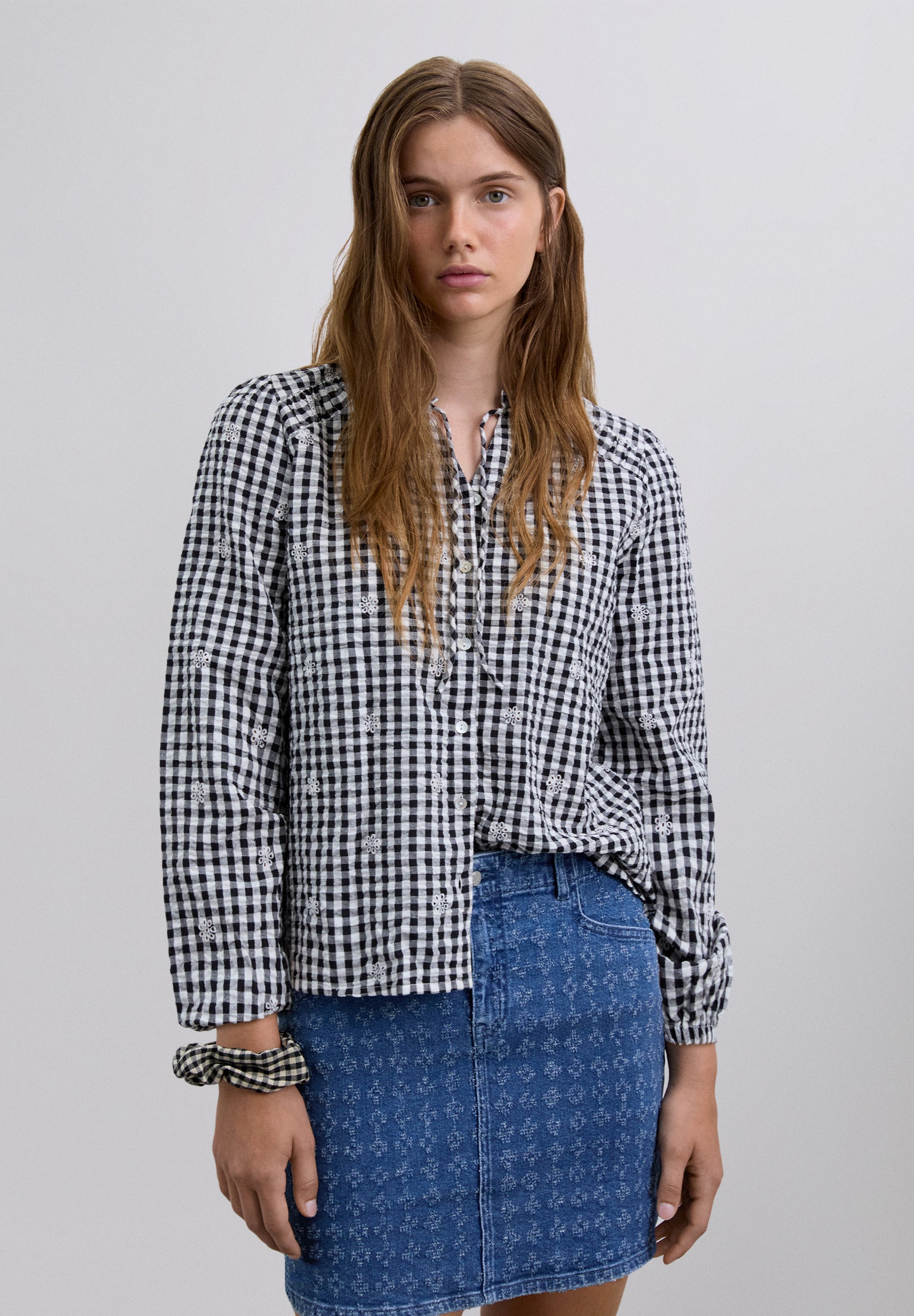 CHECK SHIRT WITH BOW