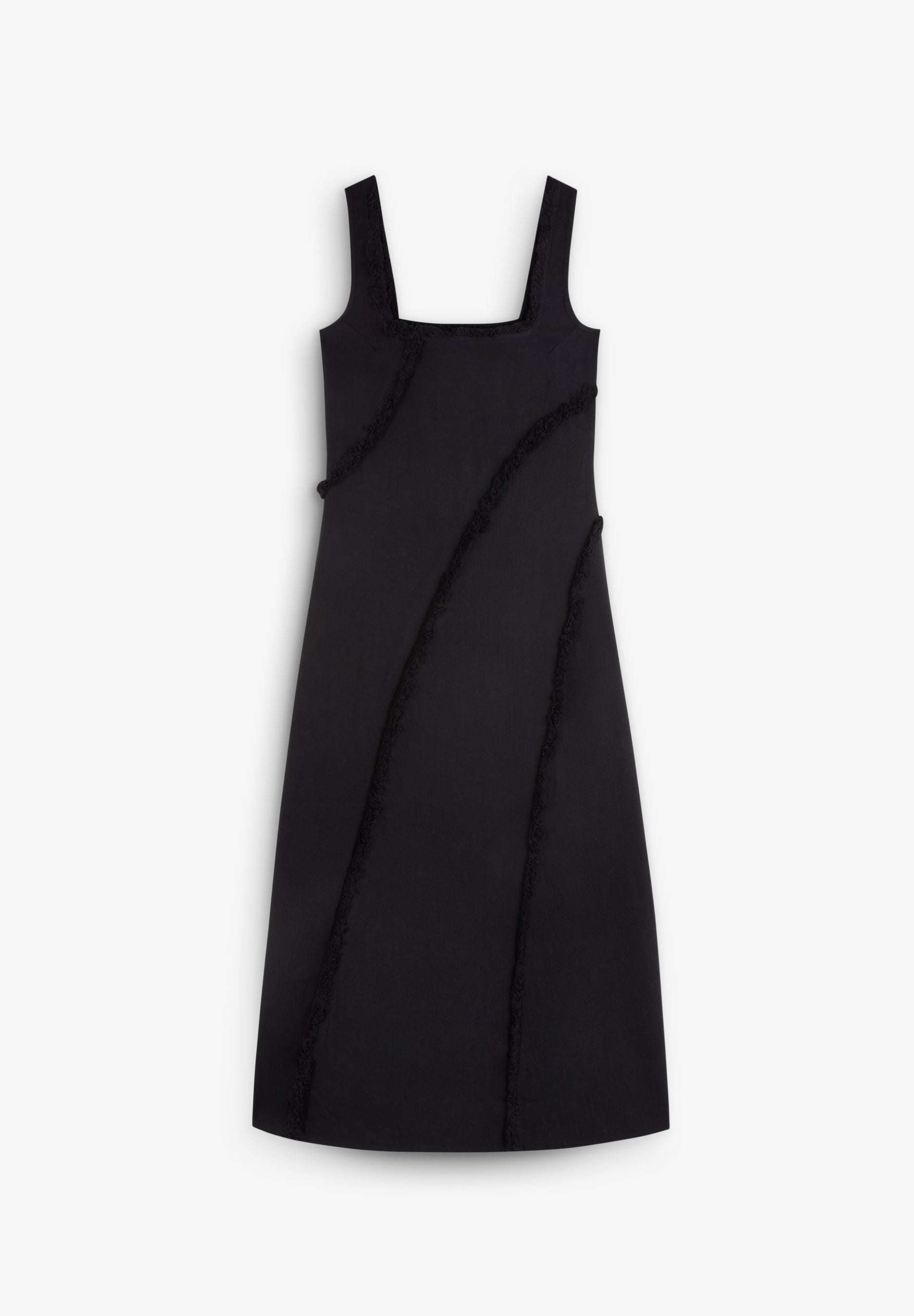 FRINGED DRESS WITH TOPSTITCHING