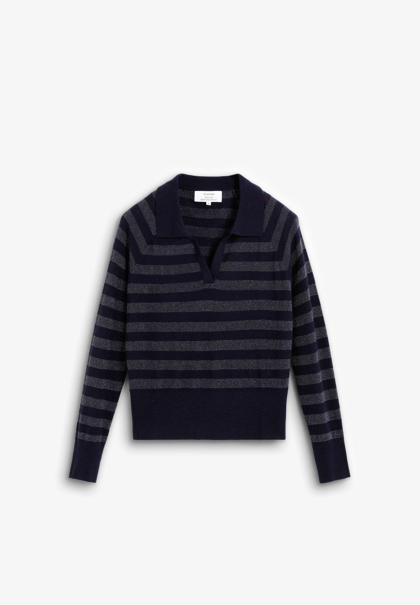 METALLIC STRIPE POLO SWEATER