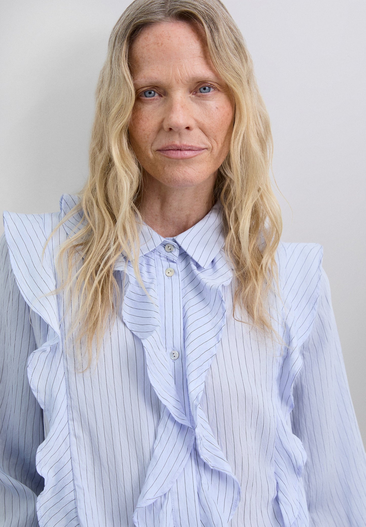 PINSTRIPE SHIRT WITH RUFFLES