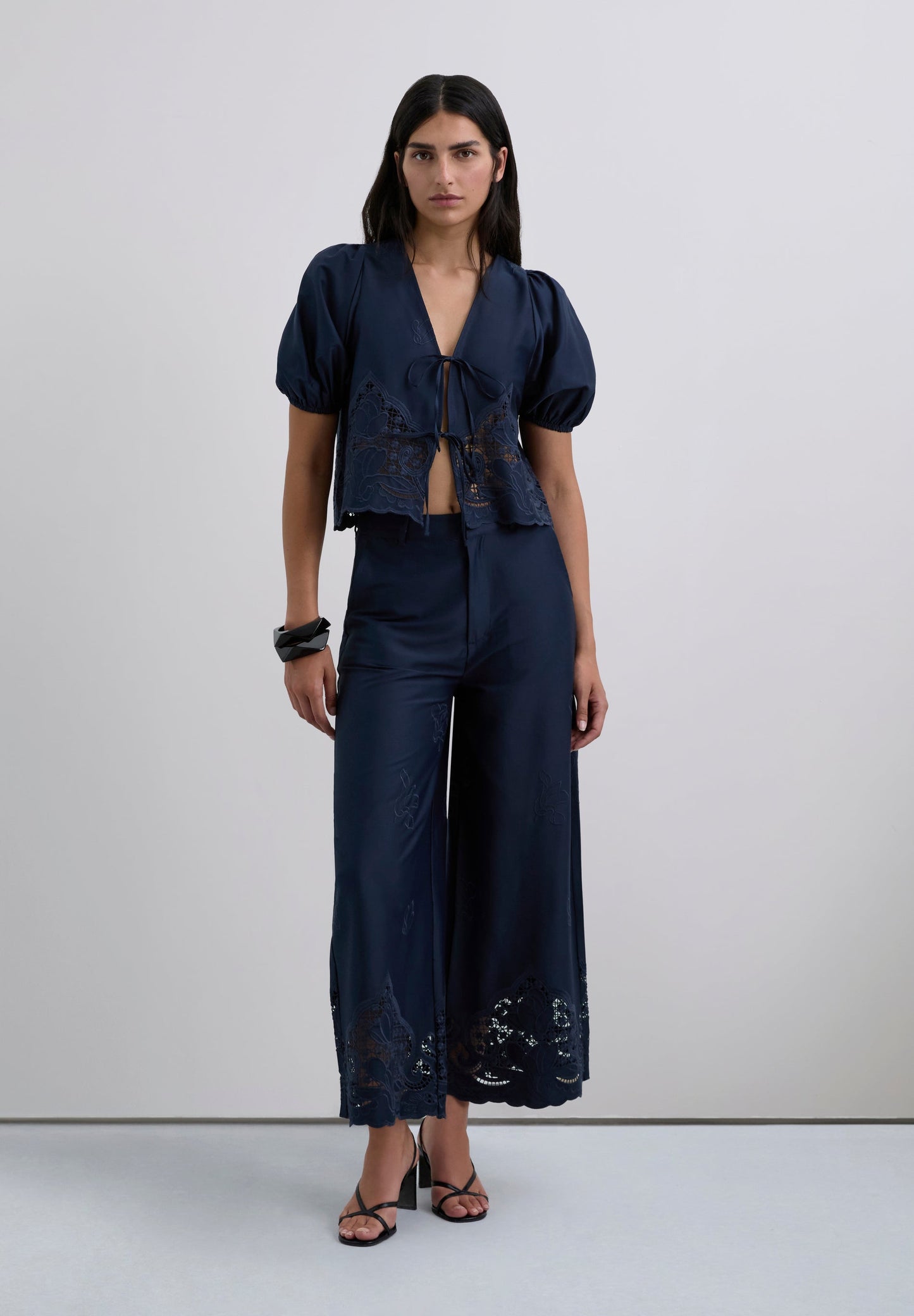 EMBROIDERED TIE BLOUSE