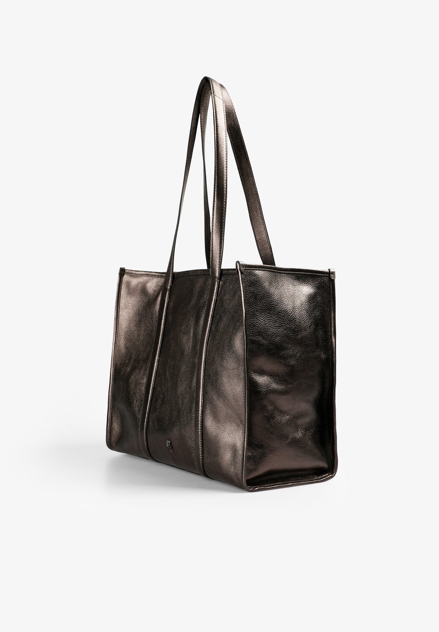 LEATHER AND METALLIC TOTE BAG