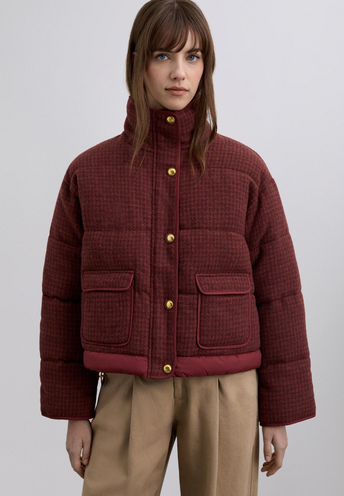 CHECKED PADDED BOMBER COAT