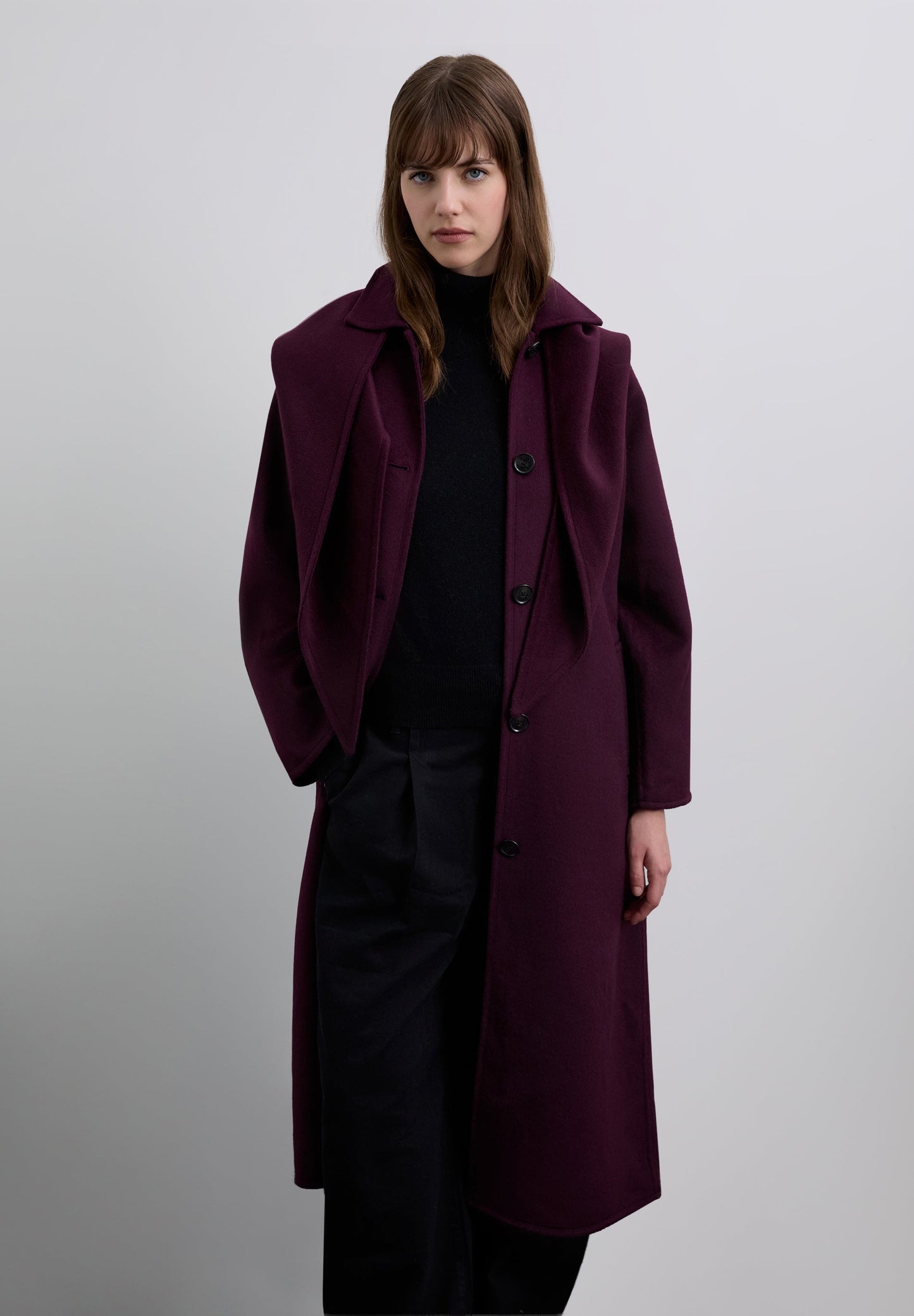 LONG COAT WITH DETACHABLE SCARF DETAIL