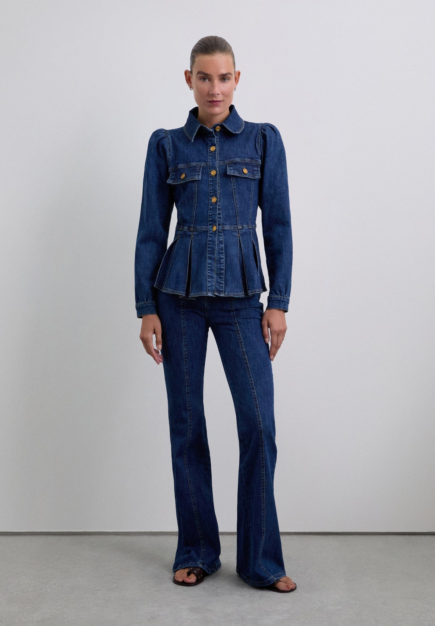 DENIM SHIRT WITH PUFF SLEEVES