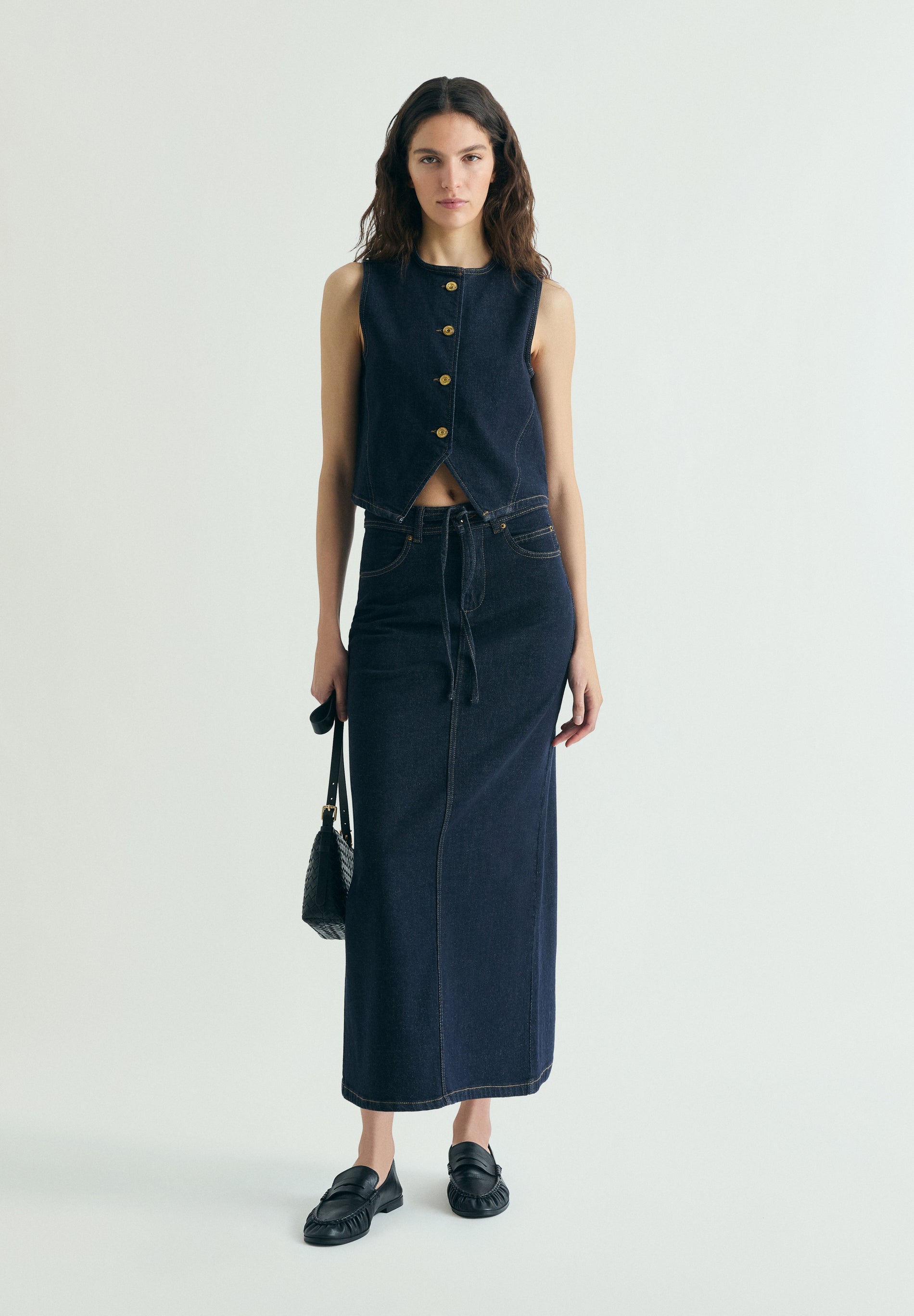 SCJAPANDENIMMIDI SKIRT