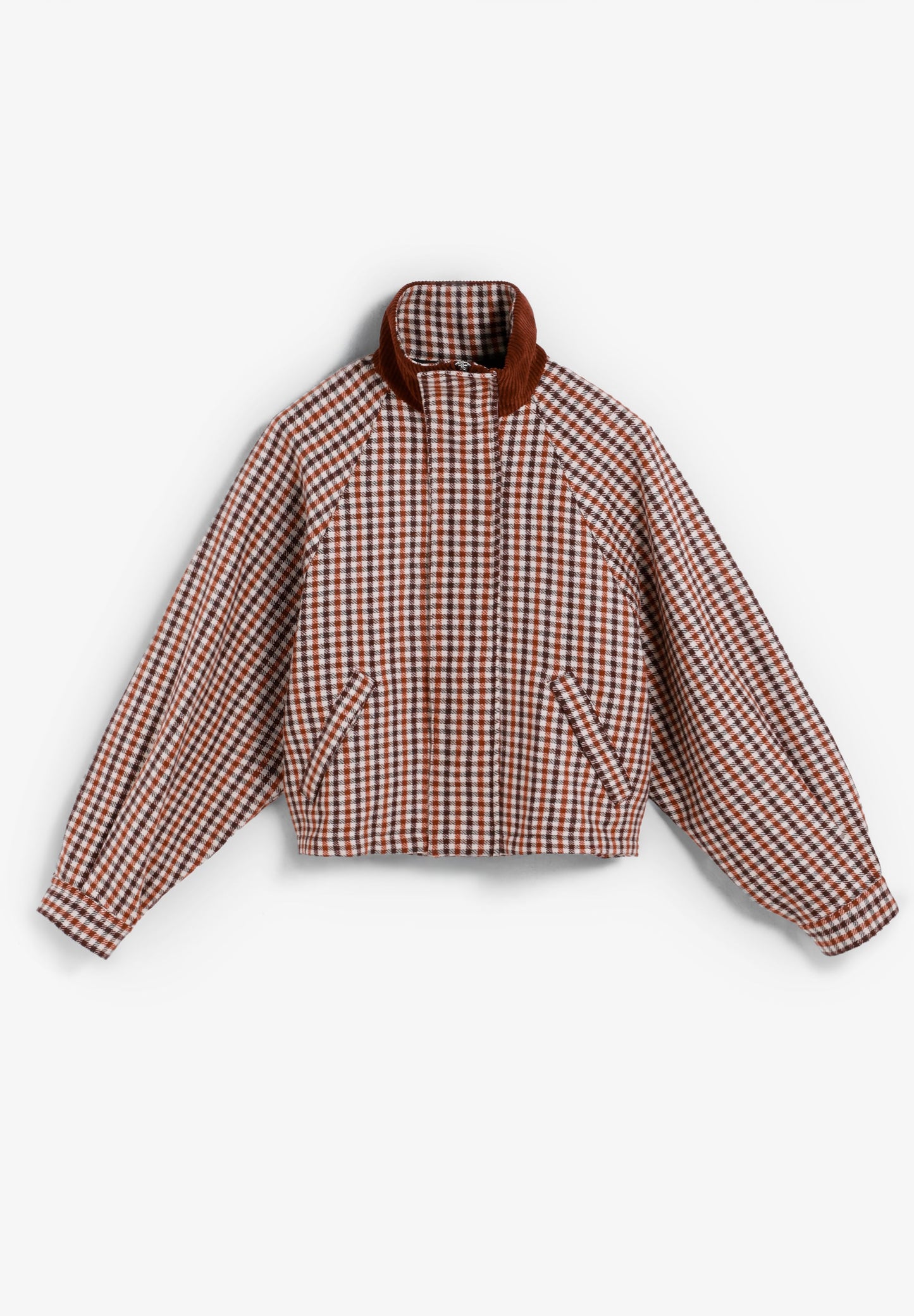 CHECKED BOMBER JACKET WITH CORDUROY COLLAR