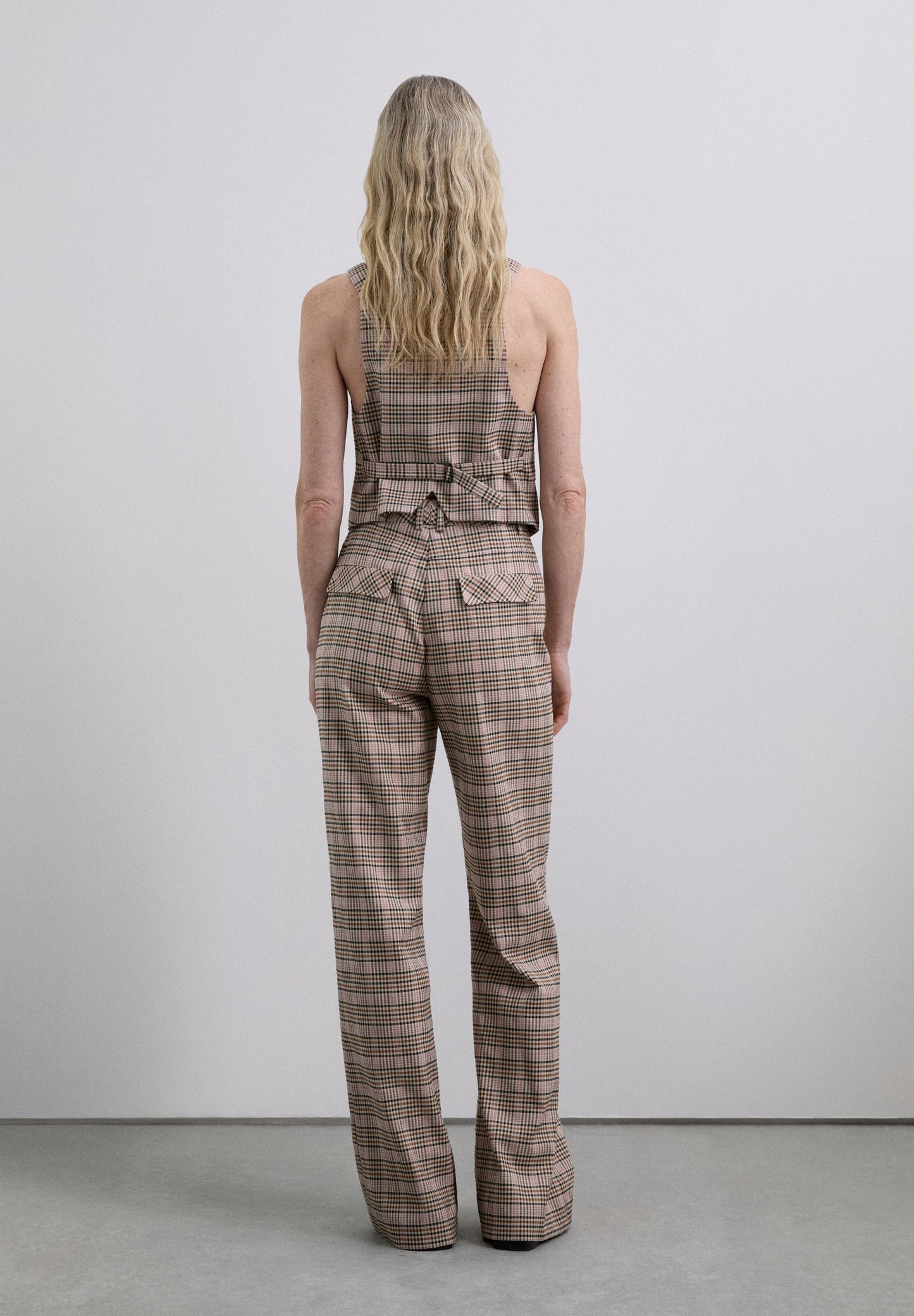 CHECKED FLARED TROUSERS