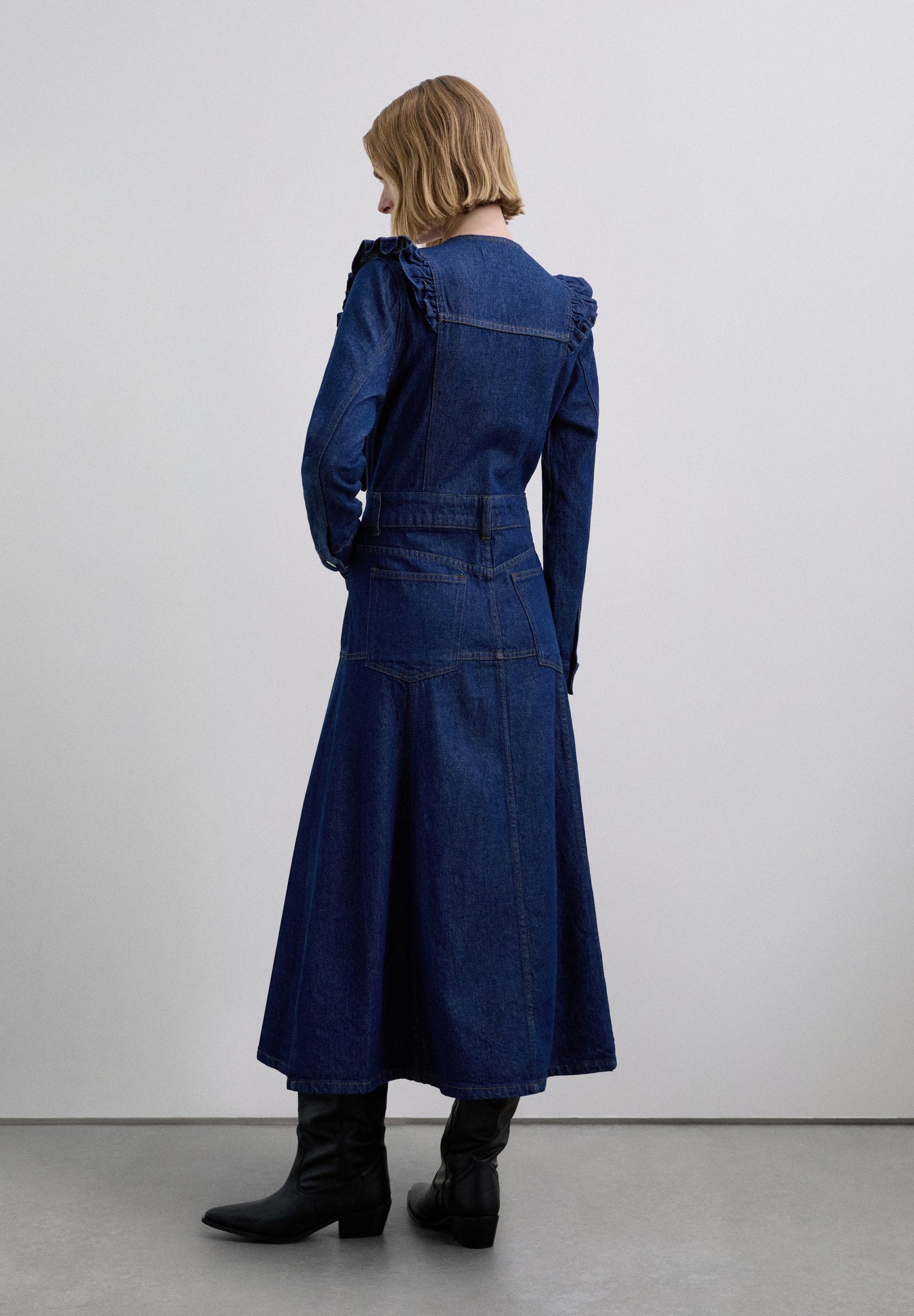 DENIM DRESS WITH RUFFLE