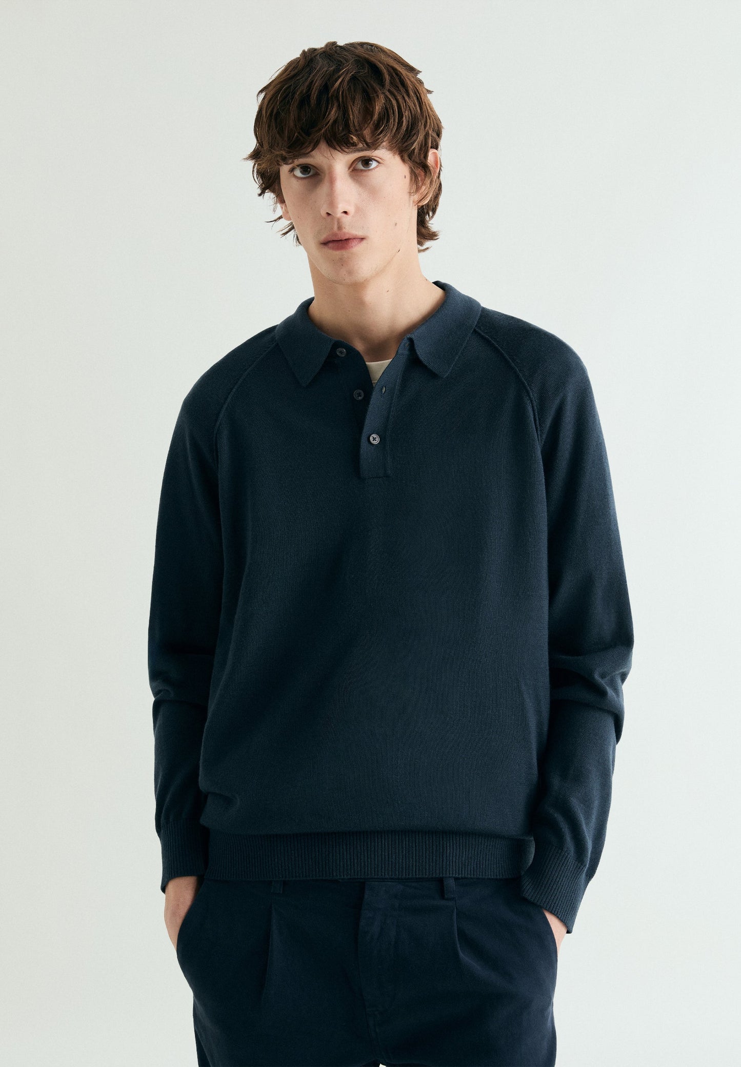 RAGLAN SLEEVE SWEATER WITH POLO SHIRT COLLAR