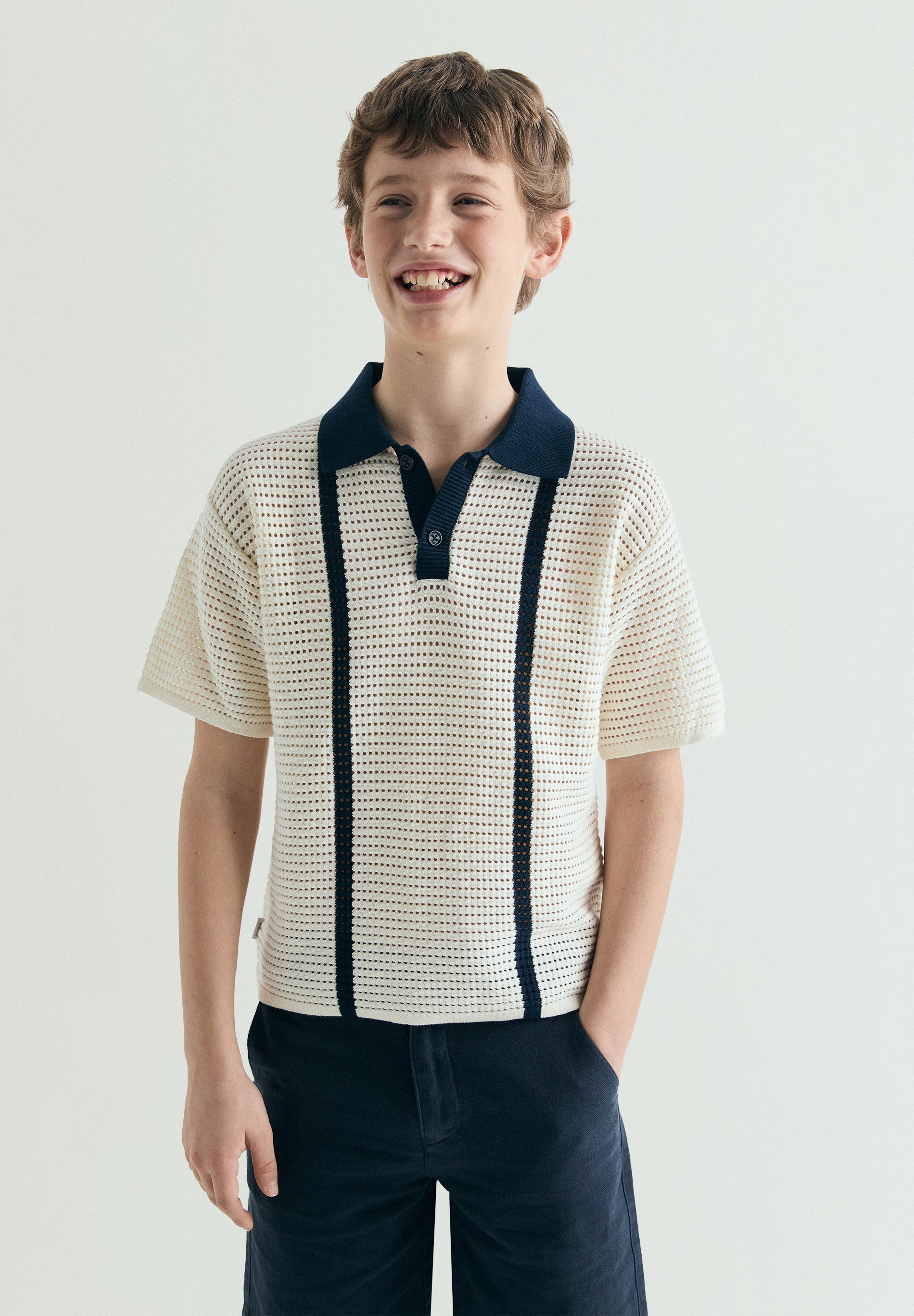 CONTRAST FINE-KNIT POLO SHIRT