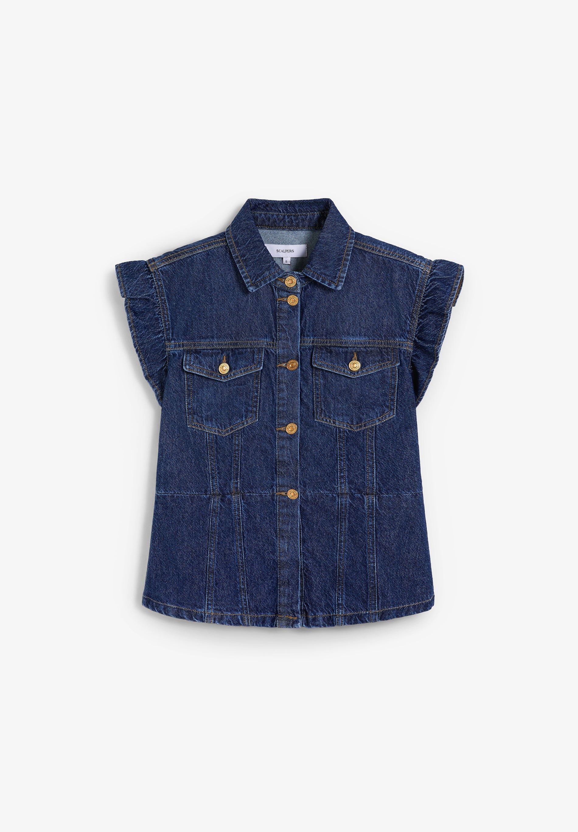 DENIM SHIRT WITH RUFFLED SLEEVE