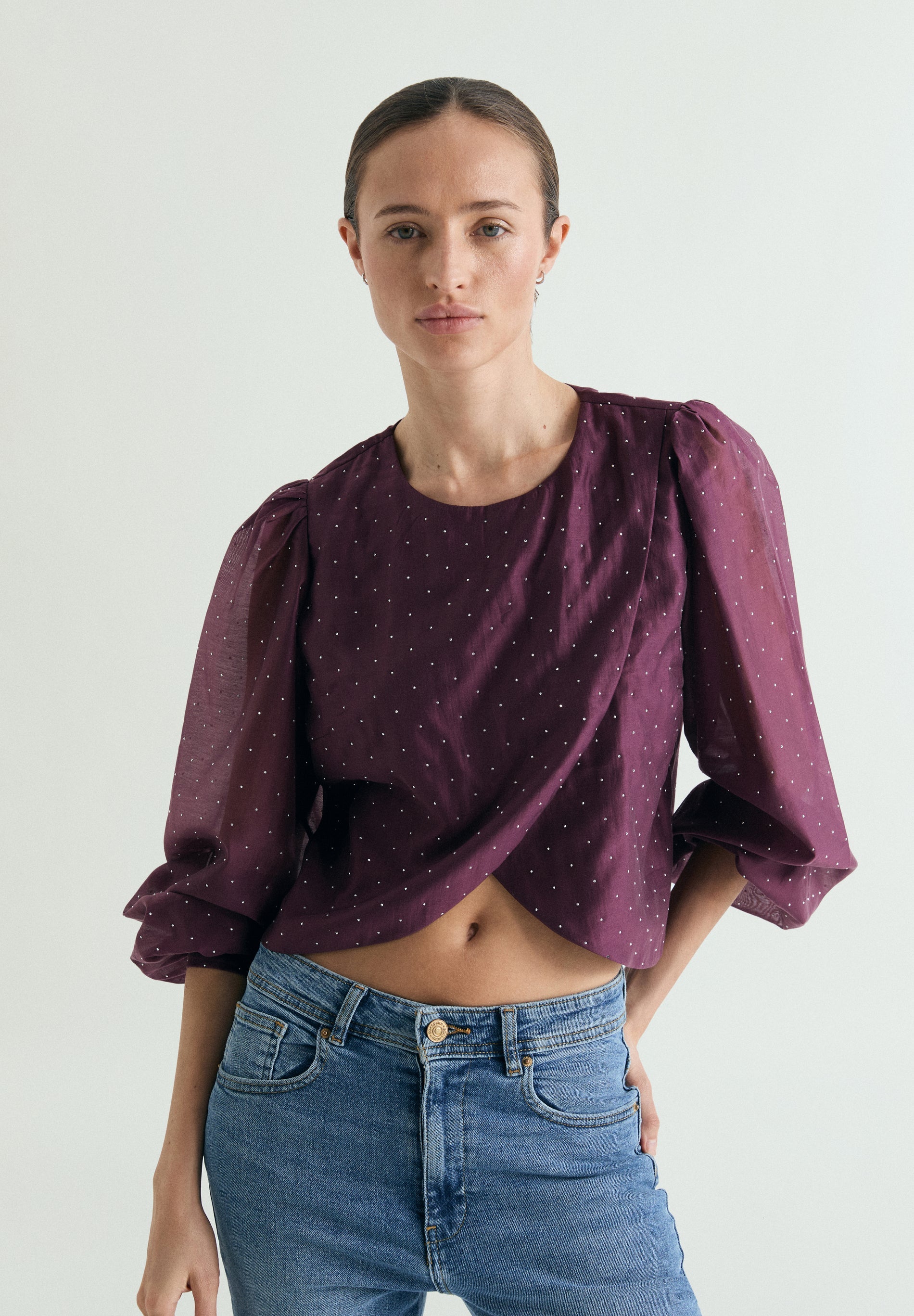 SATIN BLOUSE WITH RHINESTONES