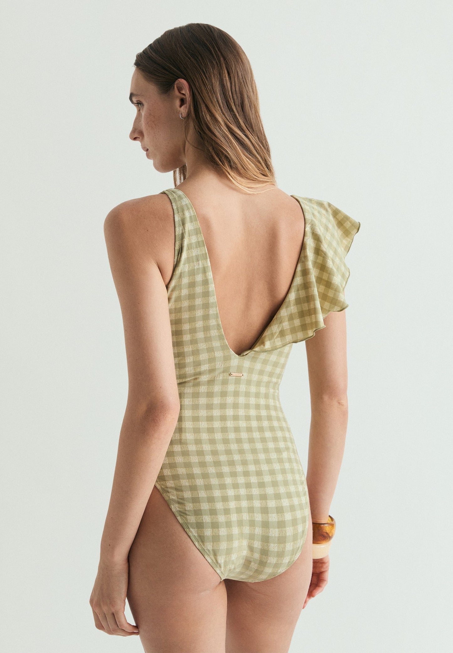 GINGHAM SWIMSUIT WITH RUFFLE