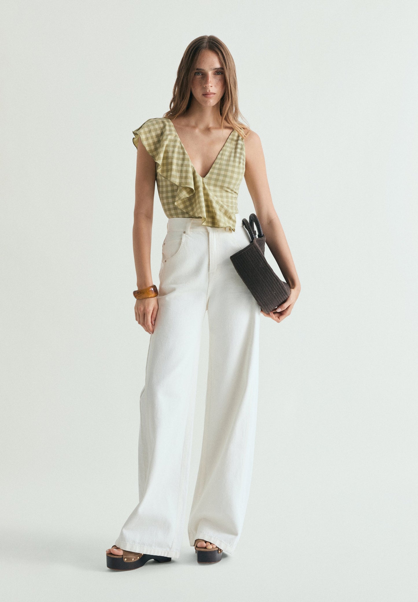 GINGHAM SWIMSUIT WITH RUFFLE