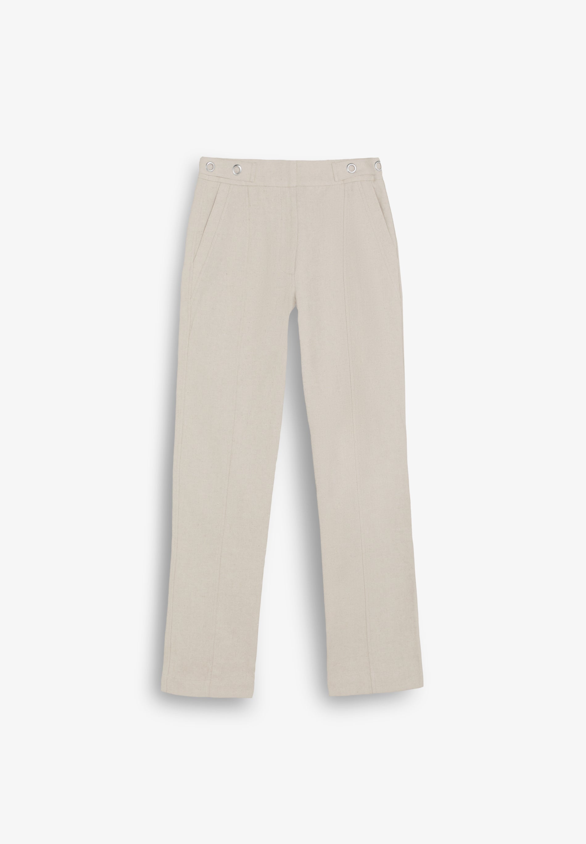 LINEN TROUSERS WITH METAL DETAILS