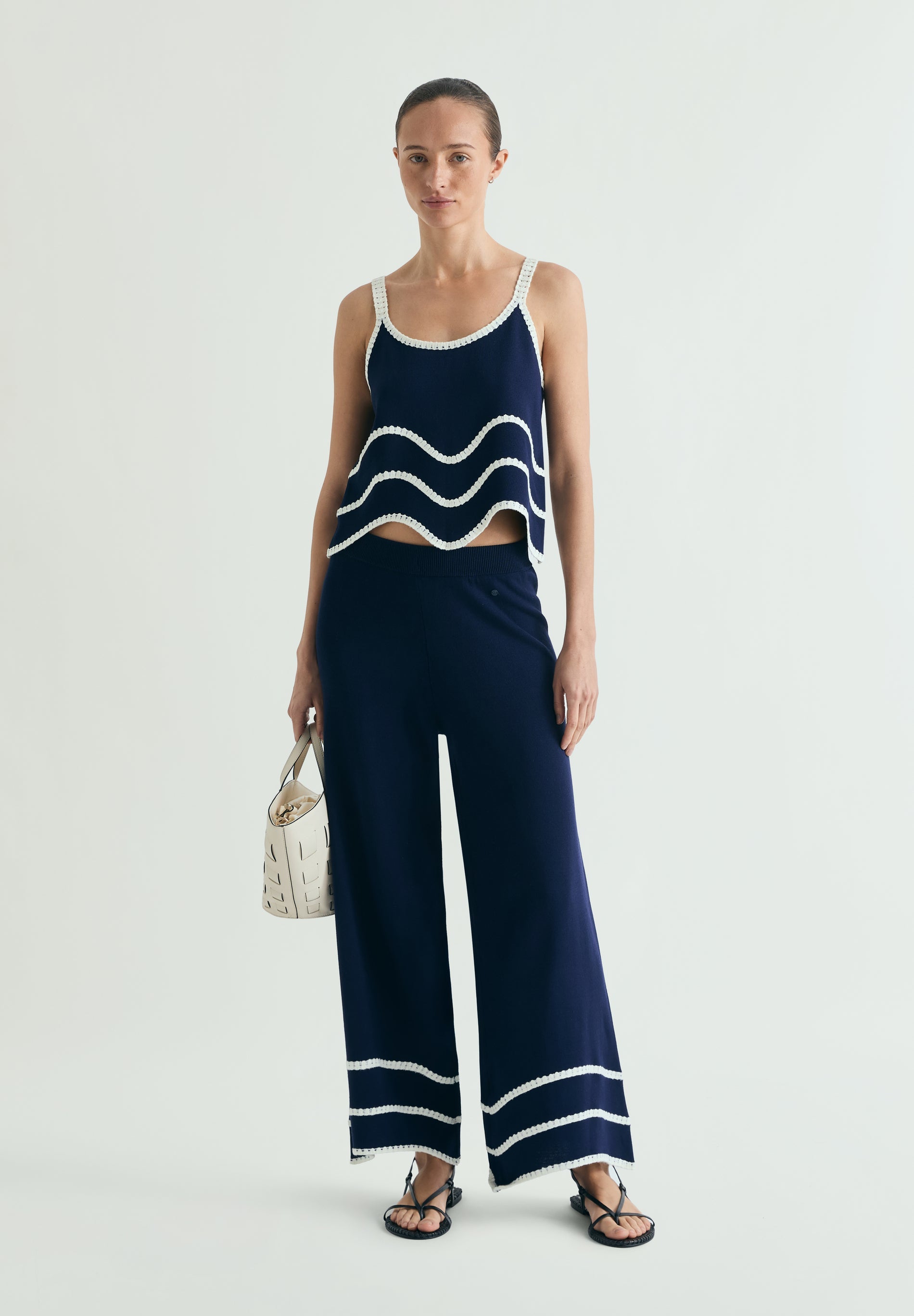 CONTRAST FINE KNIT TROUSERS