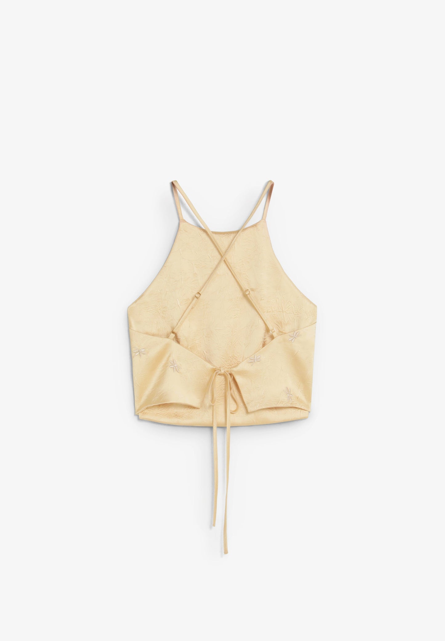 RUFFLED HALTER TOP WITH EMBROIDERY