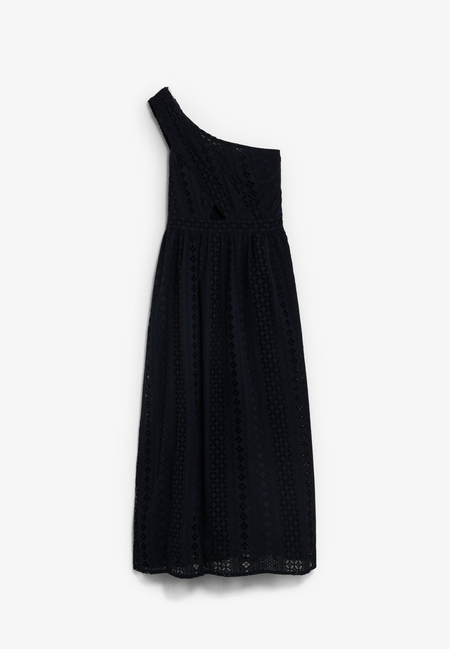 ASYMMETRIC EMBROIDERED MIDI DRESS