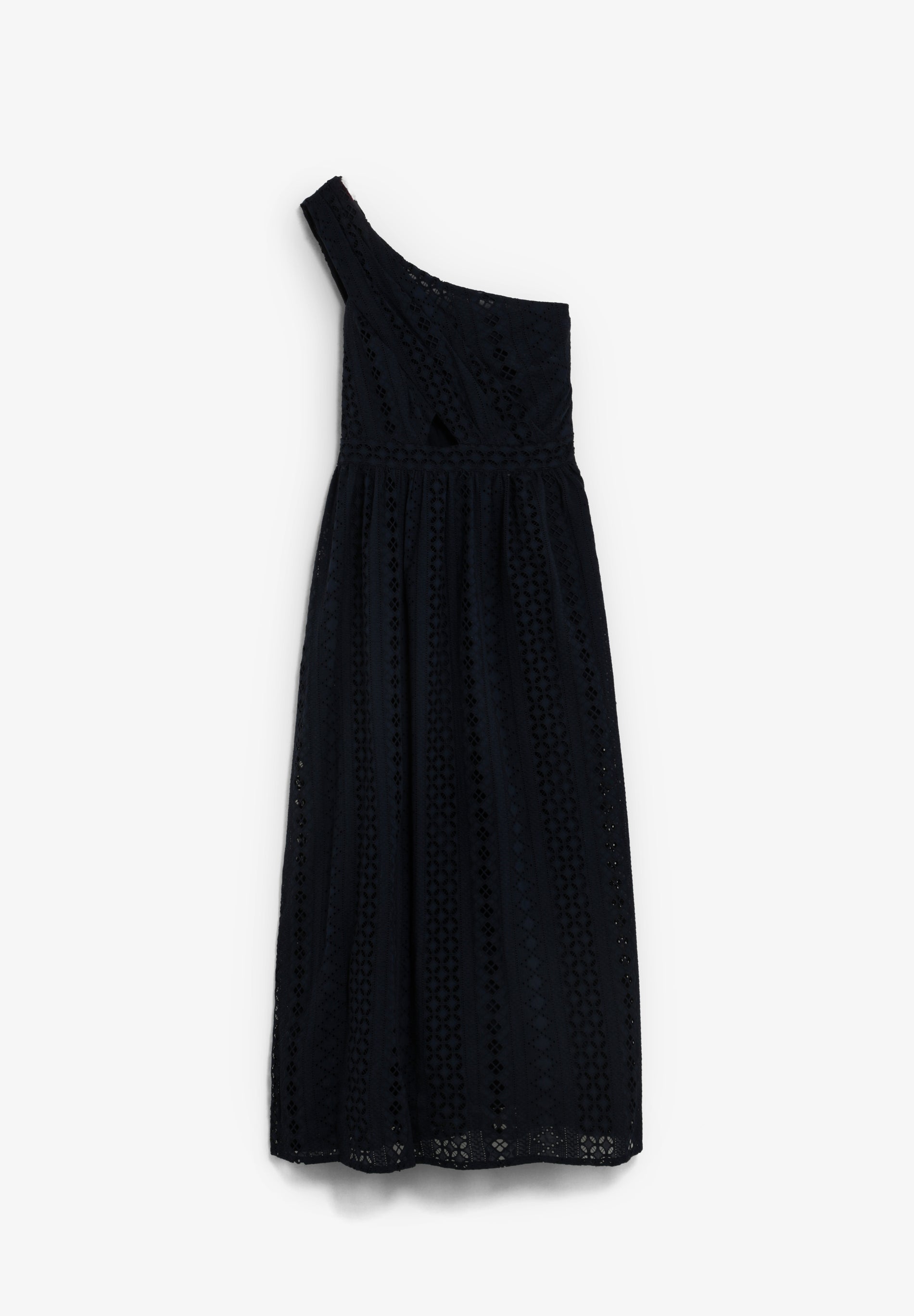 ASYMMETRIC EMBROIDERED MIDI DRESS