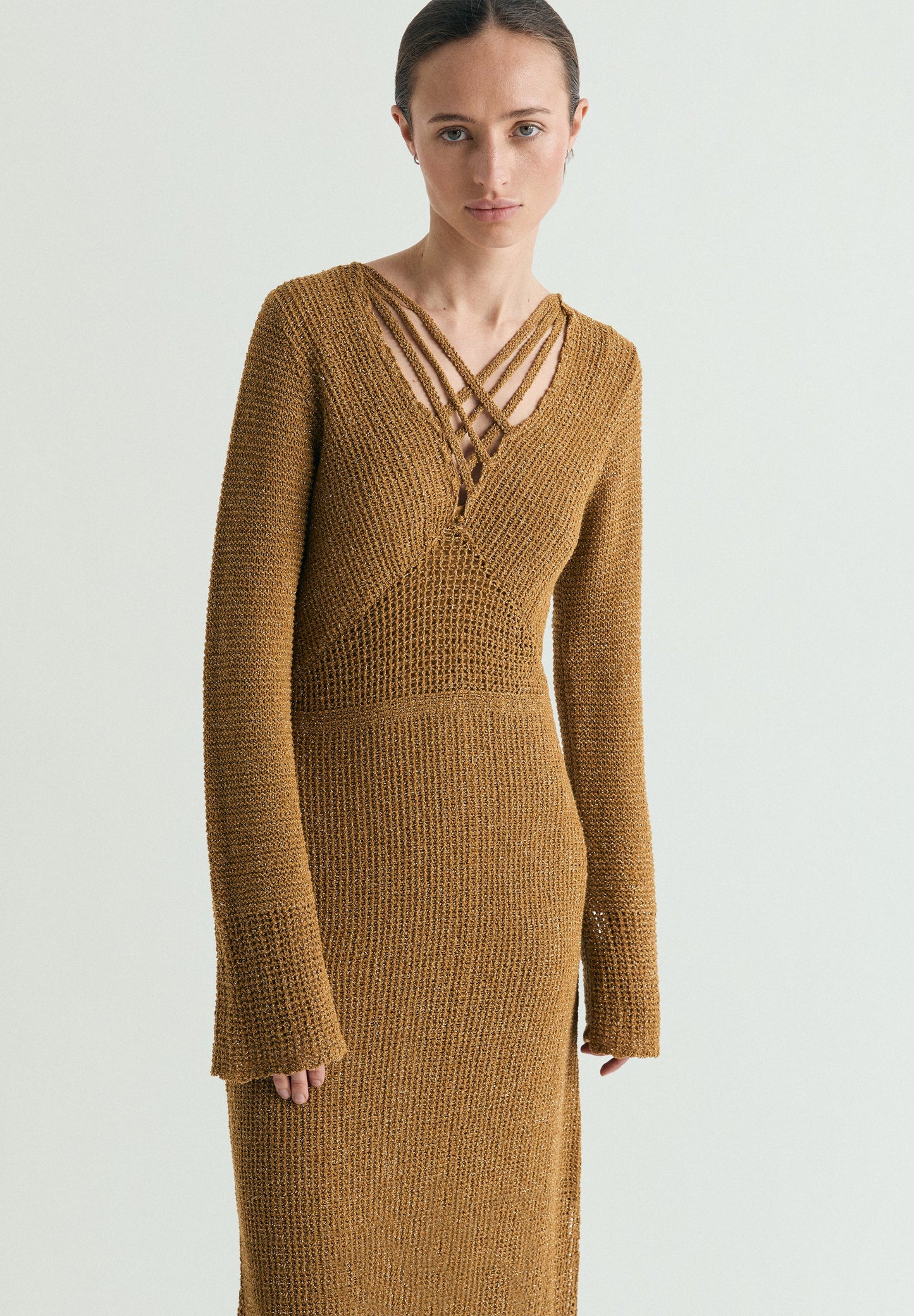 metallic gold sweater dress KARISHMA KNIT DRESS