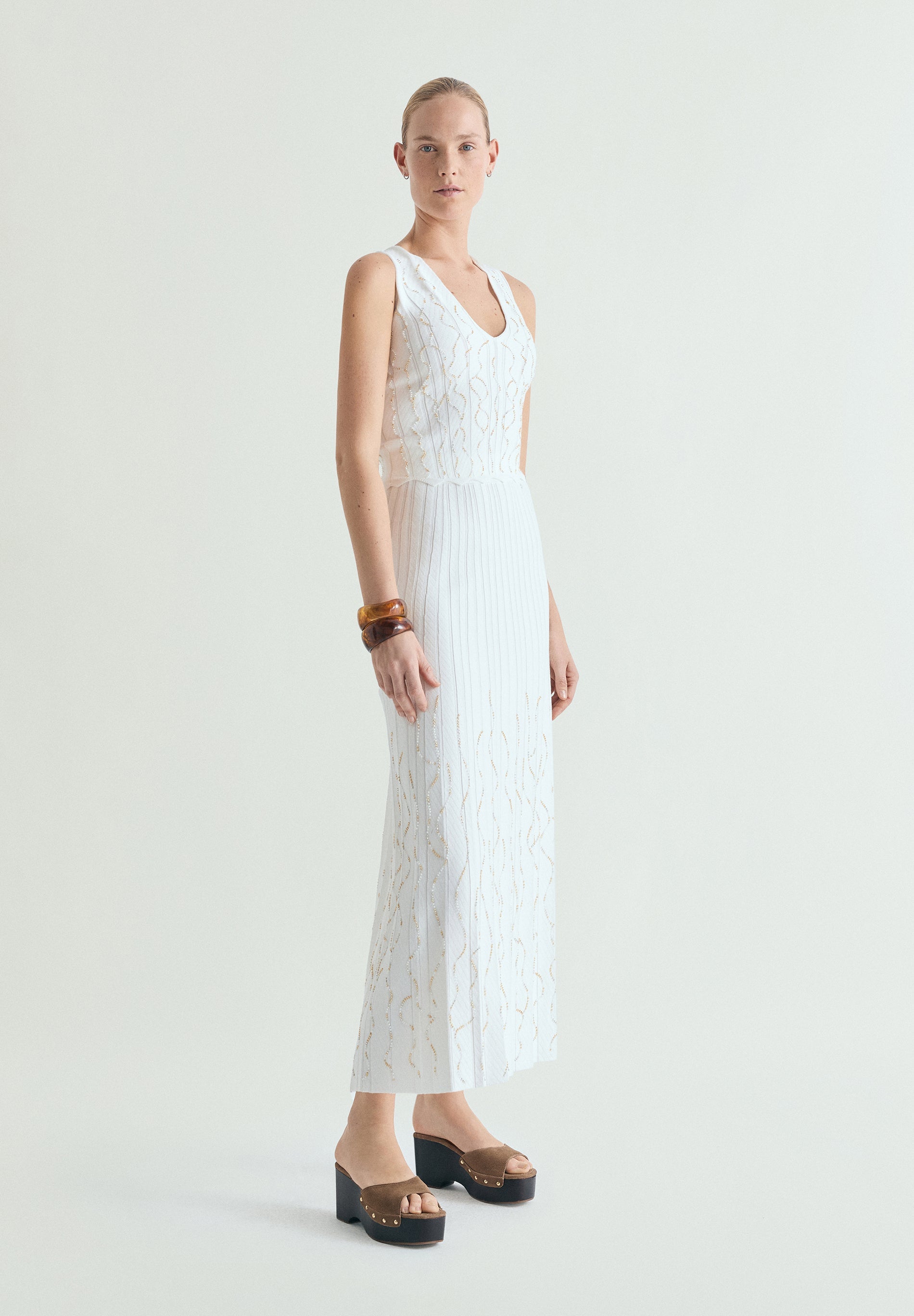 MIDI KNIT SKIRT WITH BEADS