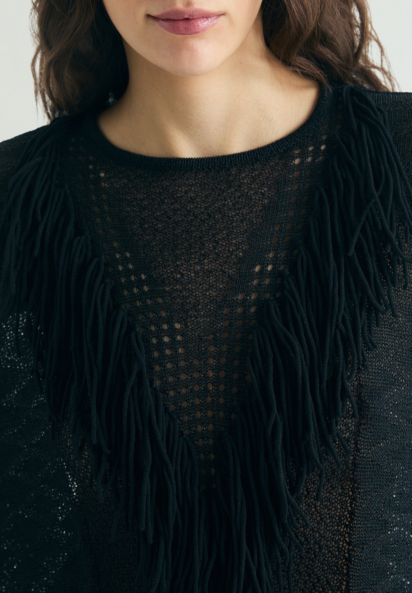 OPENWORK JUMPER WITH FRINGES