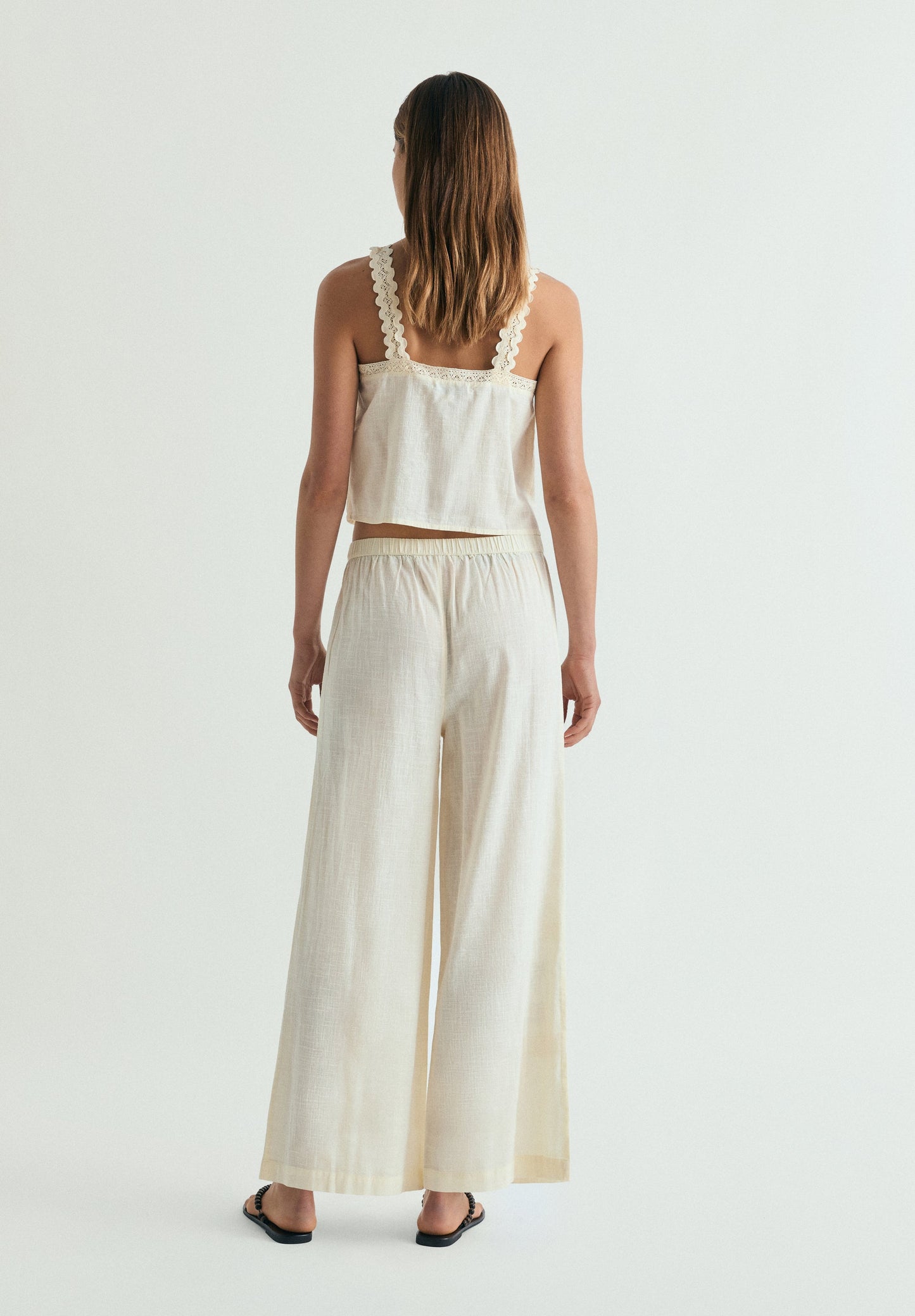 TROUSERS WITH EMBROIDERY AND LACE