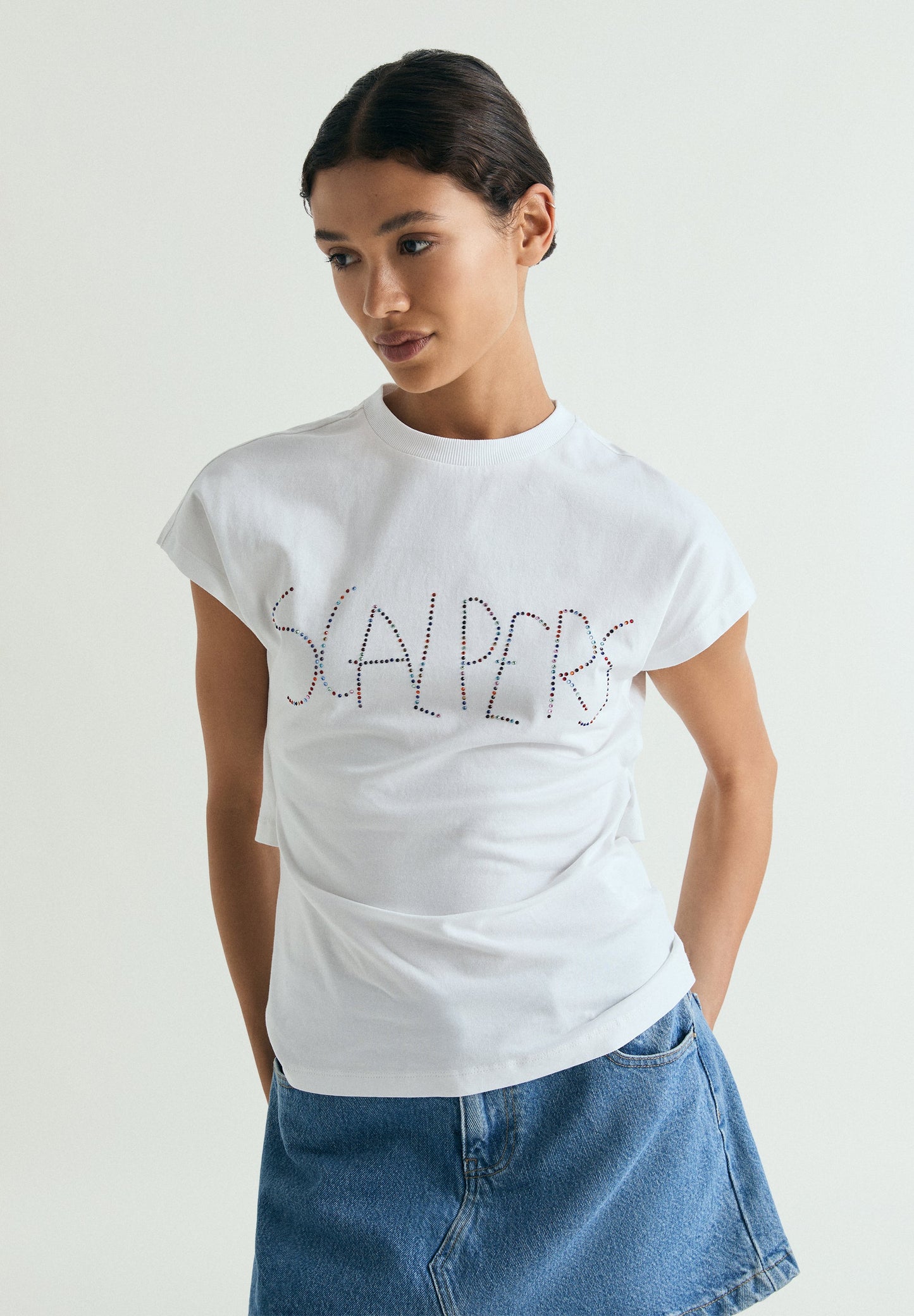 BACK KNOT T-SHIRT WITH RHINESTONES