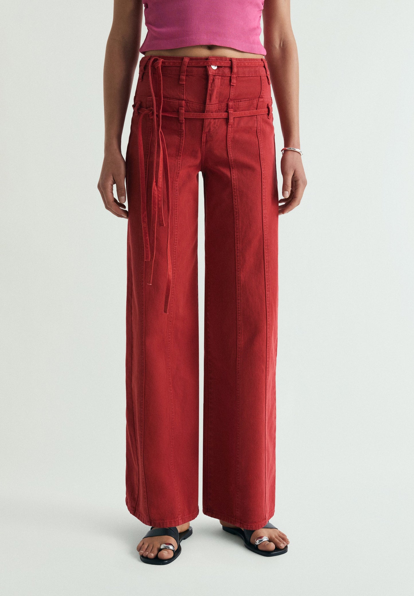 DOUBLE BELT DENIM TROUSERS