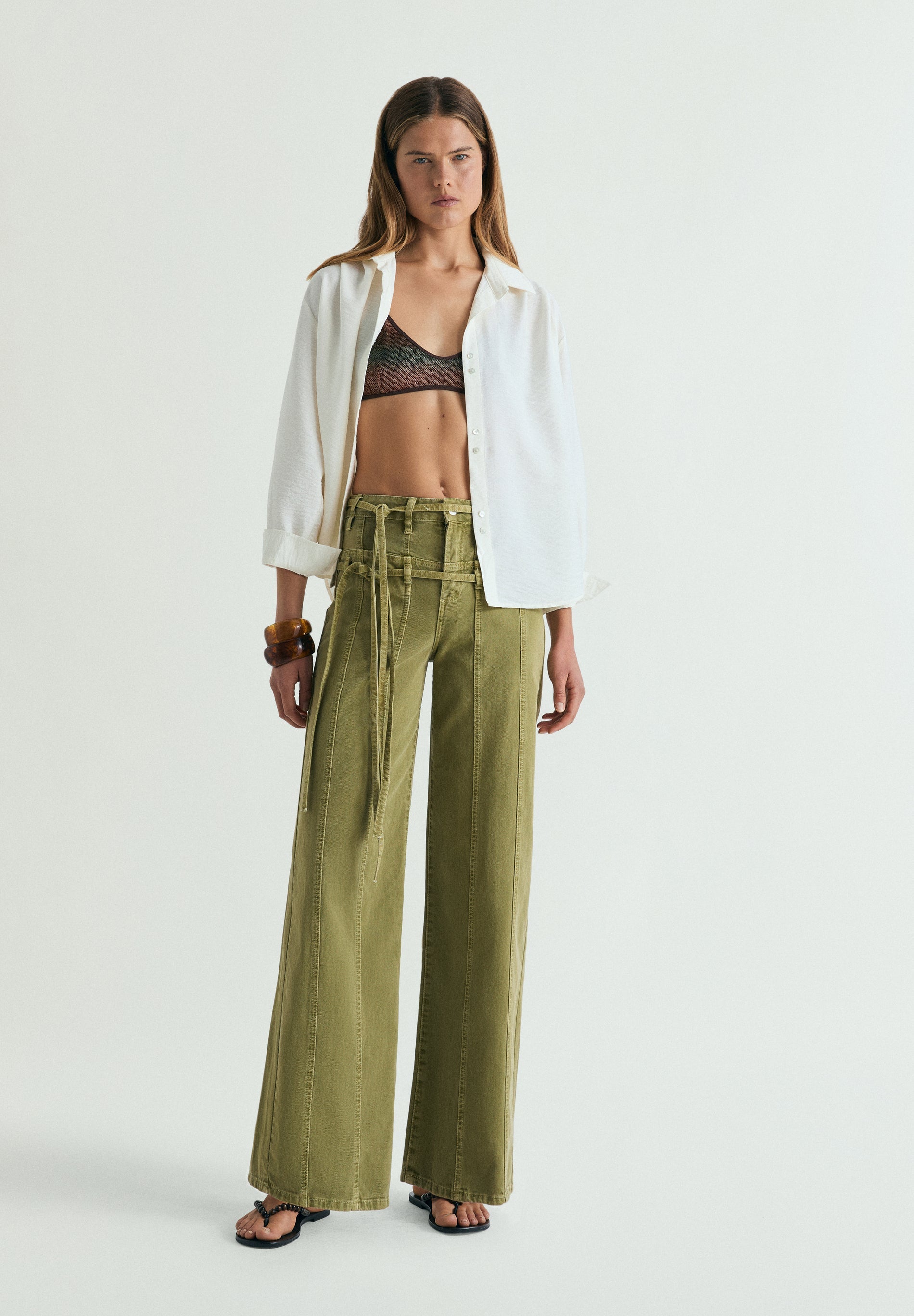 DOUBLE BELT DENIM TROUSERS