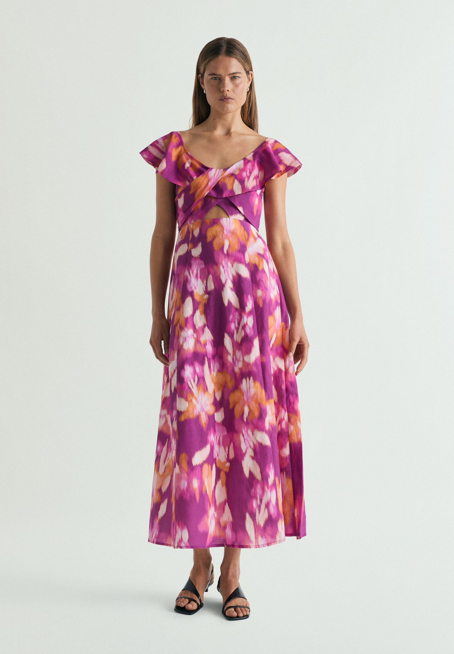 PRINTED COTTON AND LINEN DRESS