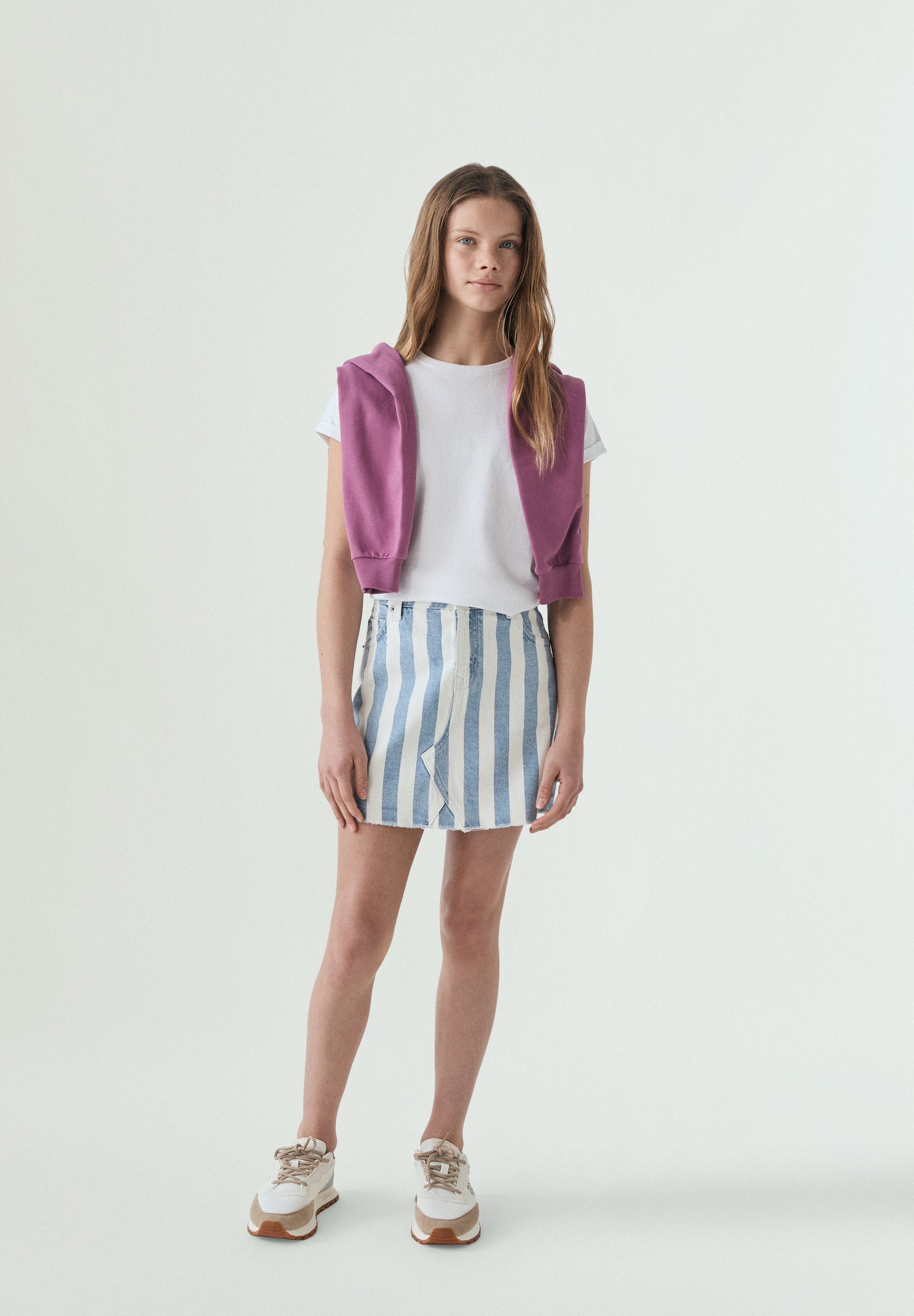 CONTRAST STRIPED DENIM SKIRT