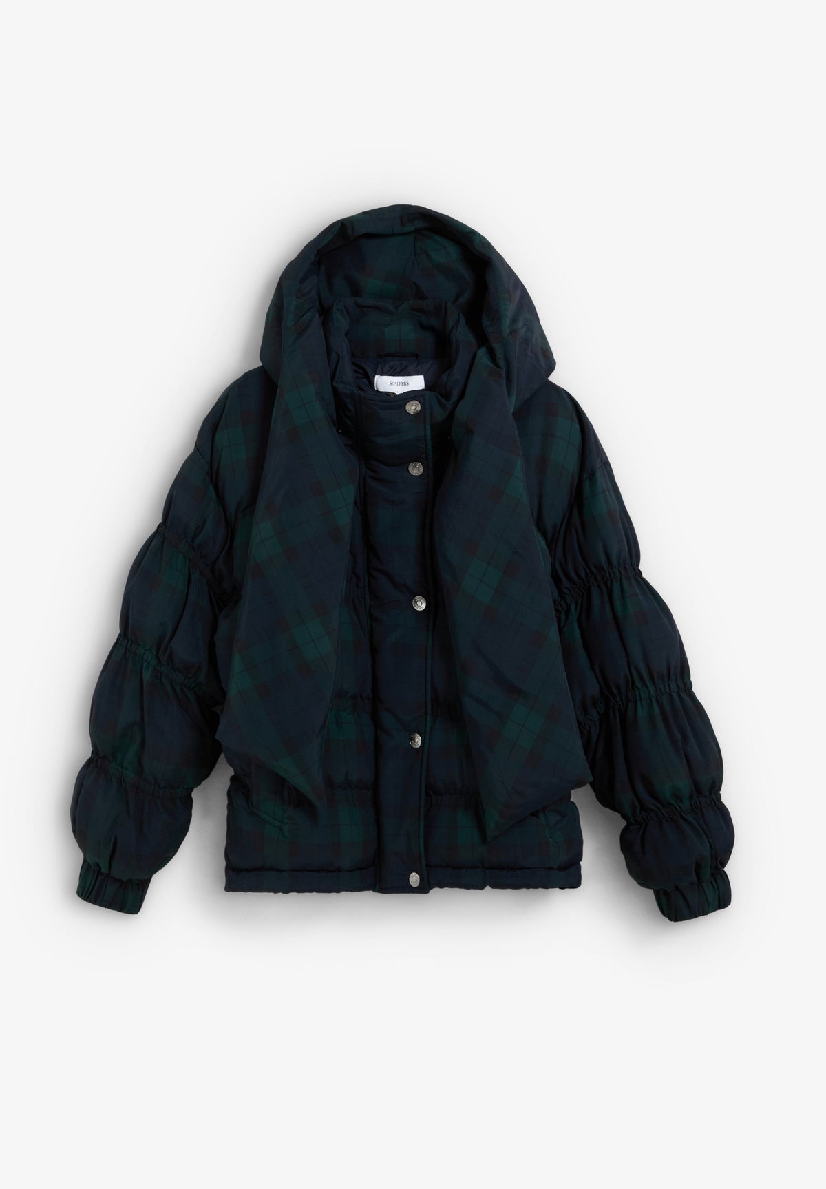 CHECKED QUILTED COAT WITH SCARF