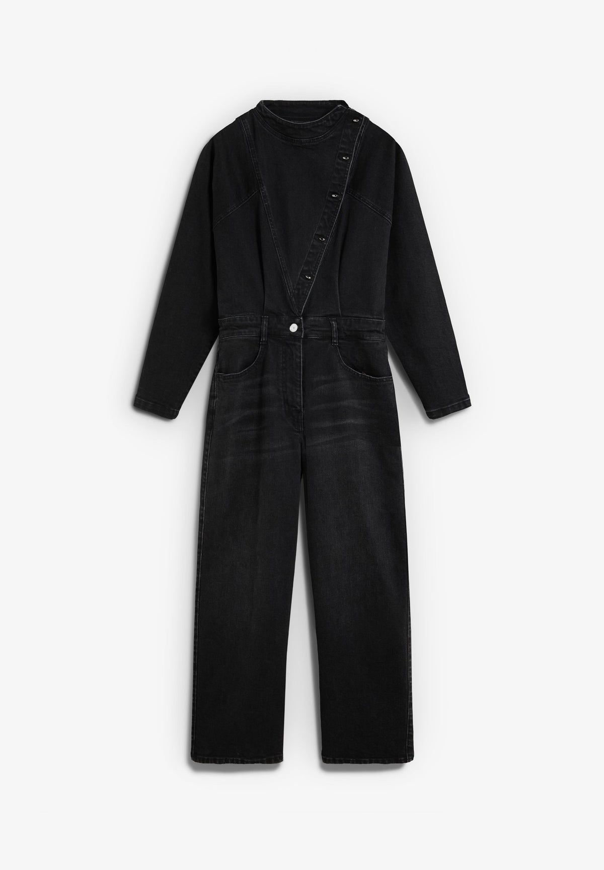 DENIM JUMPSUIT WITH ASYMMETRICAL NECKLINE