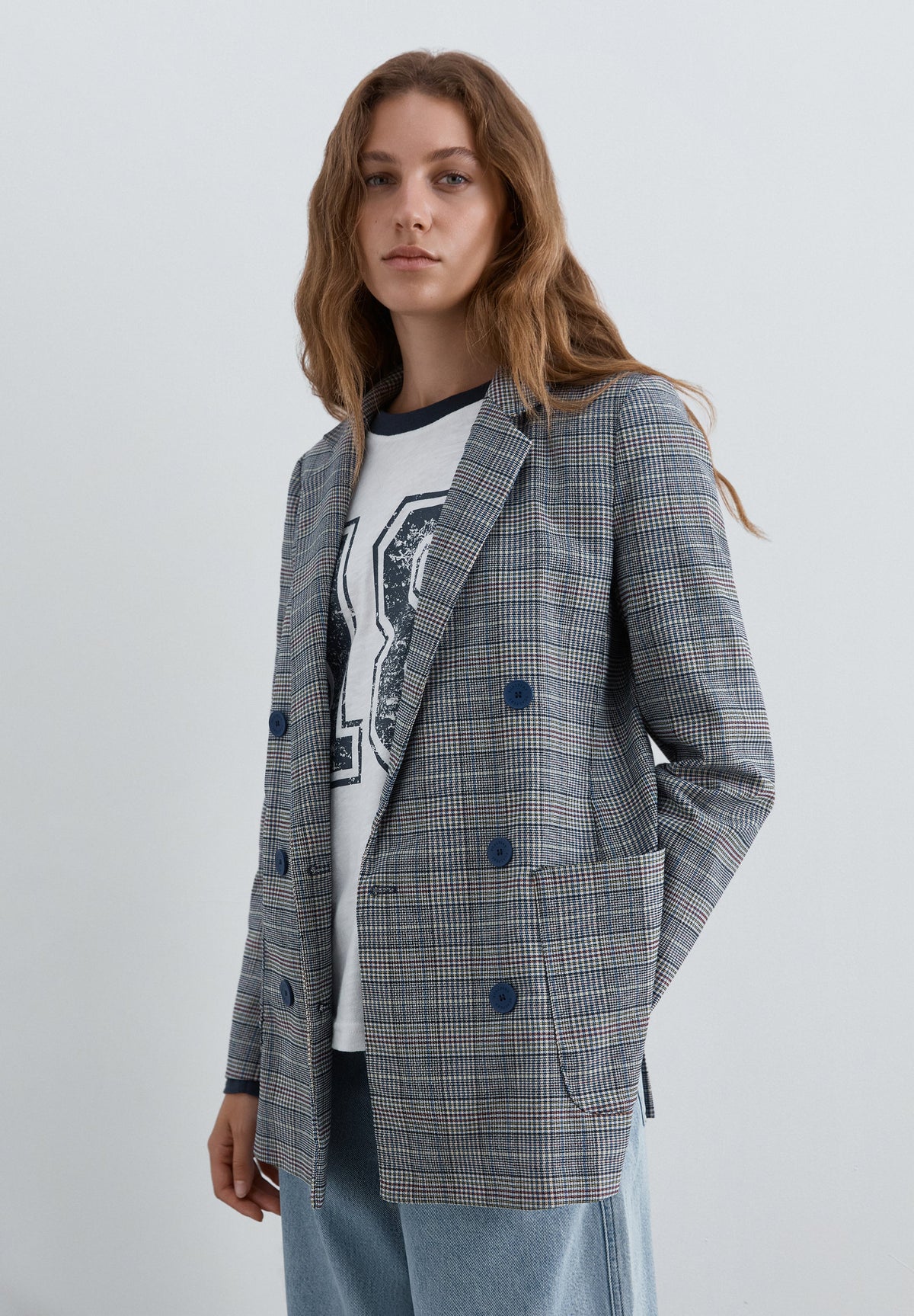 DOUBLE-BREASTED CHECK BLAZER