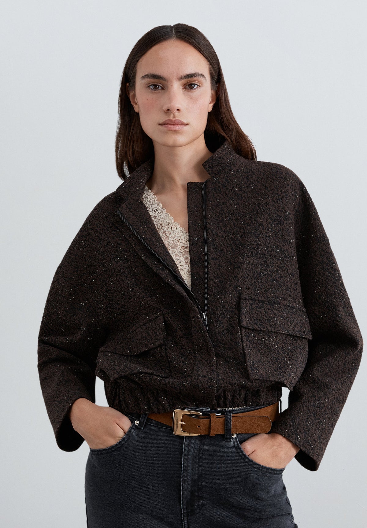 SCKNITTY LUREX BOMBER JACKET