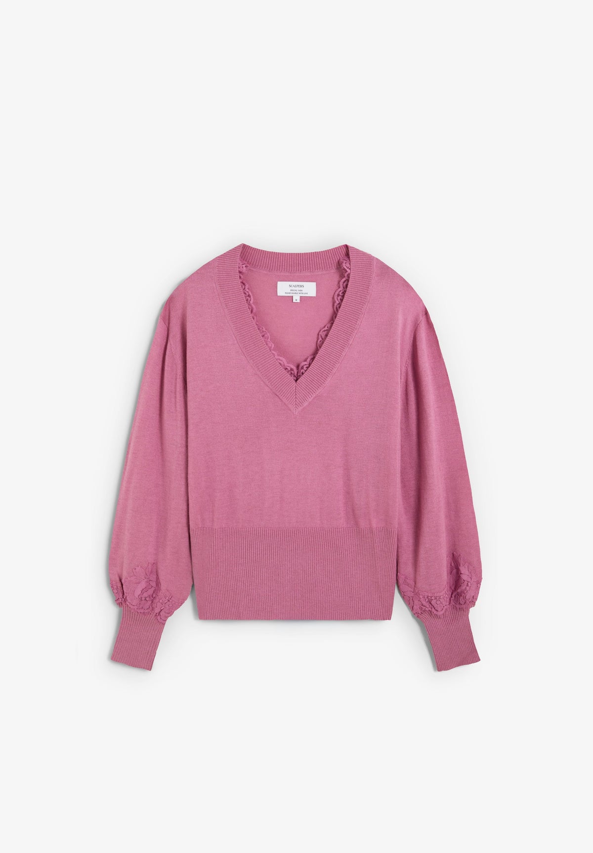 V-NECK SWEATER WITH LACE DETAIL