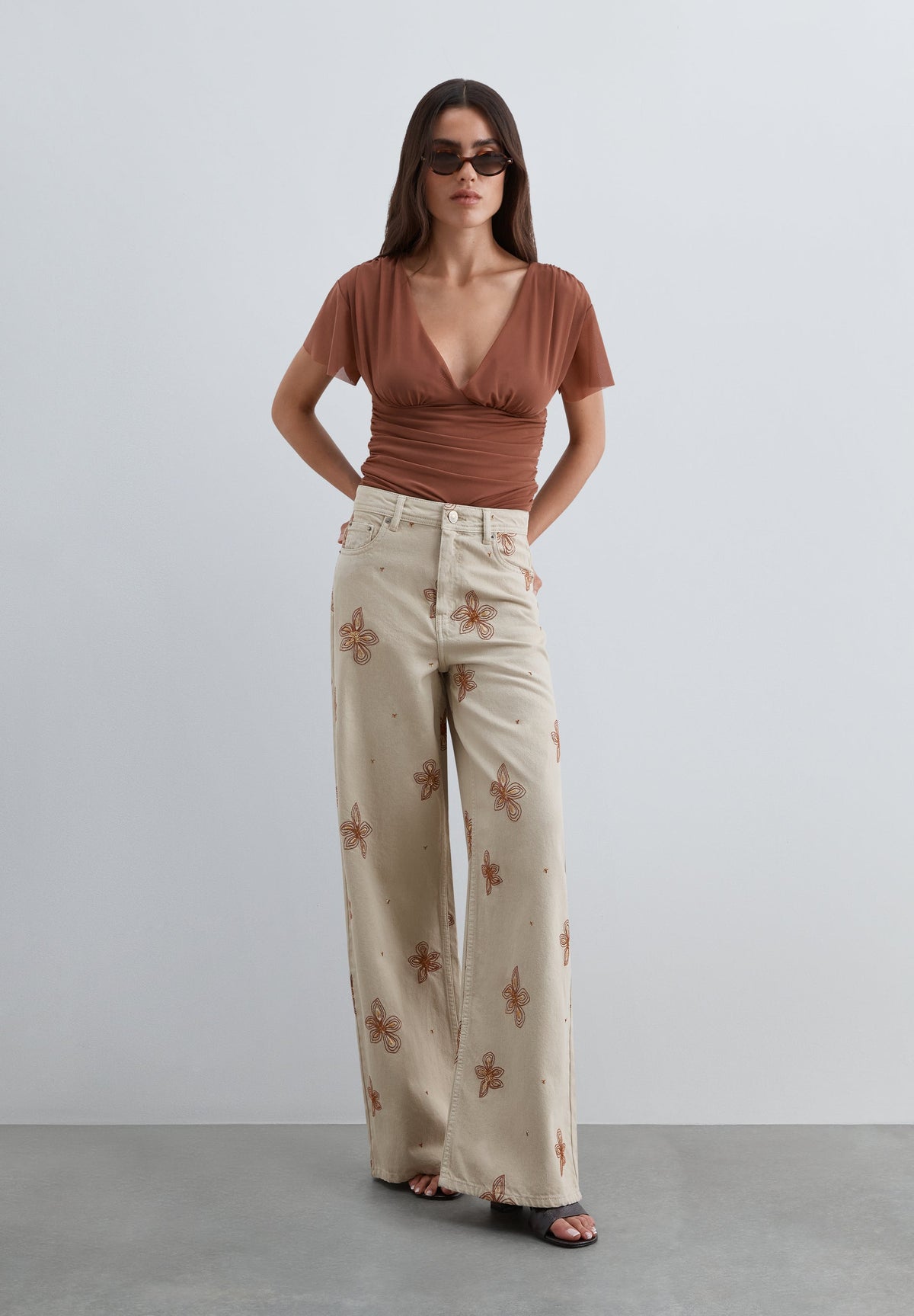 SCNEWEMB FLOWER DENIM PANT