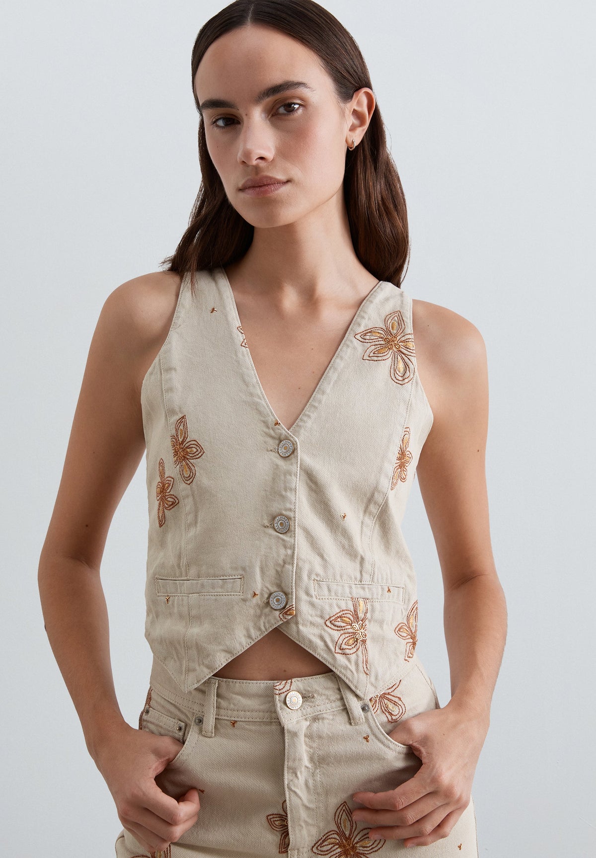 SCNEWEMB FLOWER DENIM VEST