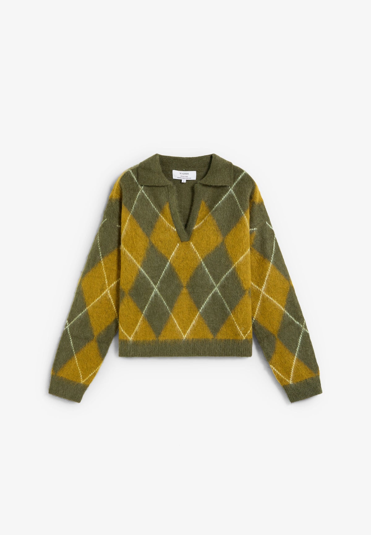 DIAMOND TEXTURED WEAVE SWEATER WITH POLO SHIRT COLLAR