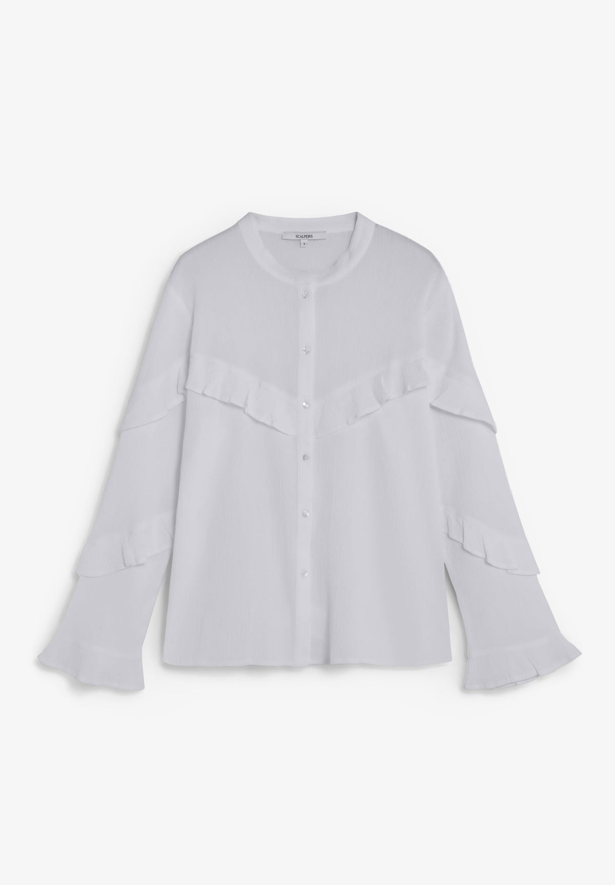 SHIRT WITH FRILLS AND STAND-UP COLLAR