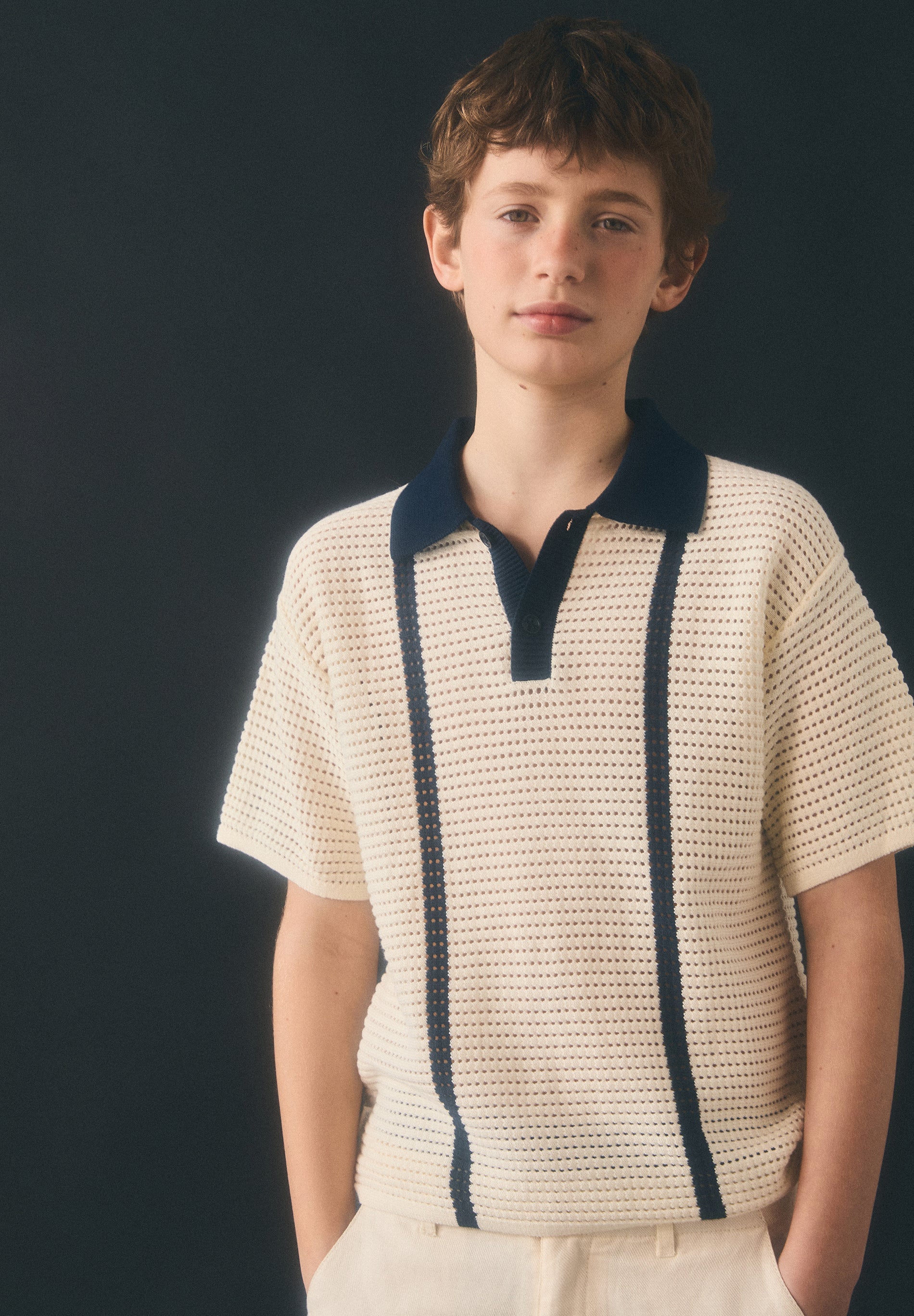 CONTRAST FINE-KNIT POLO SHIRT
